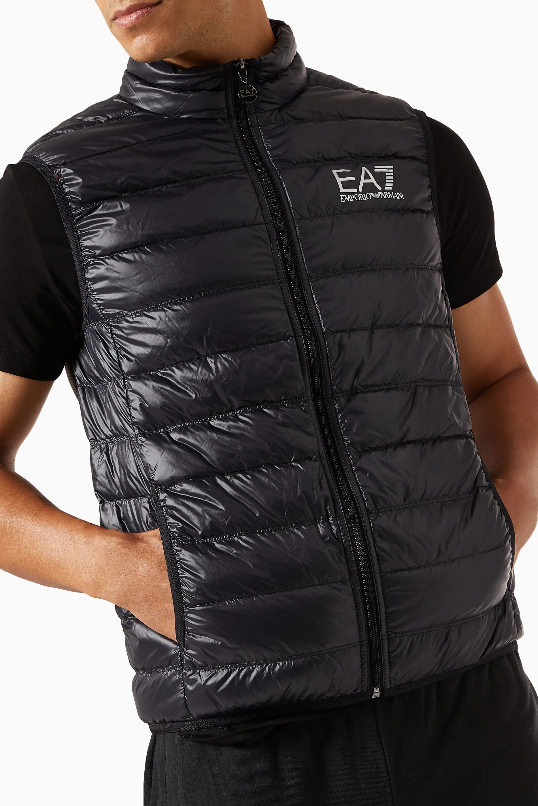 Buy Emporio Armani Black EA7 TrainCore Down Nylon Gilet for Men in