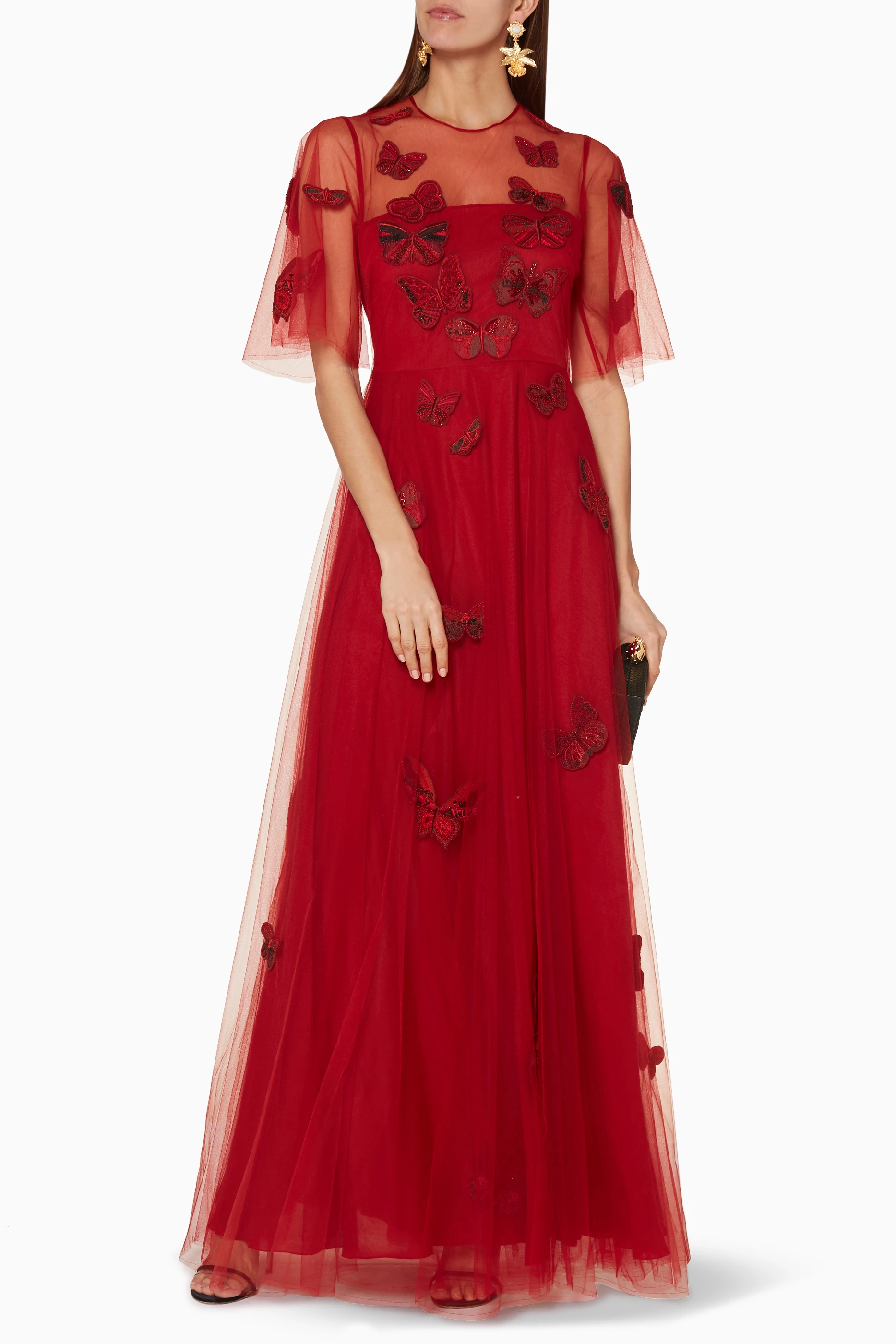 Buy Valentino Garavani Red Red Butterfly Appliqu d Gown for Women
