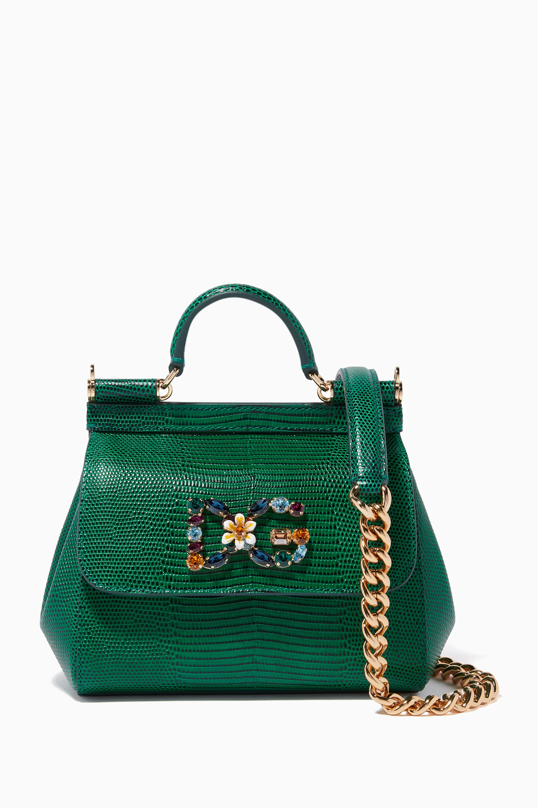 Buy Dolce Gabbana Green Green Iguana Effect Mini Sicily Bag for