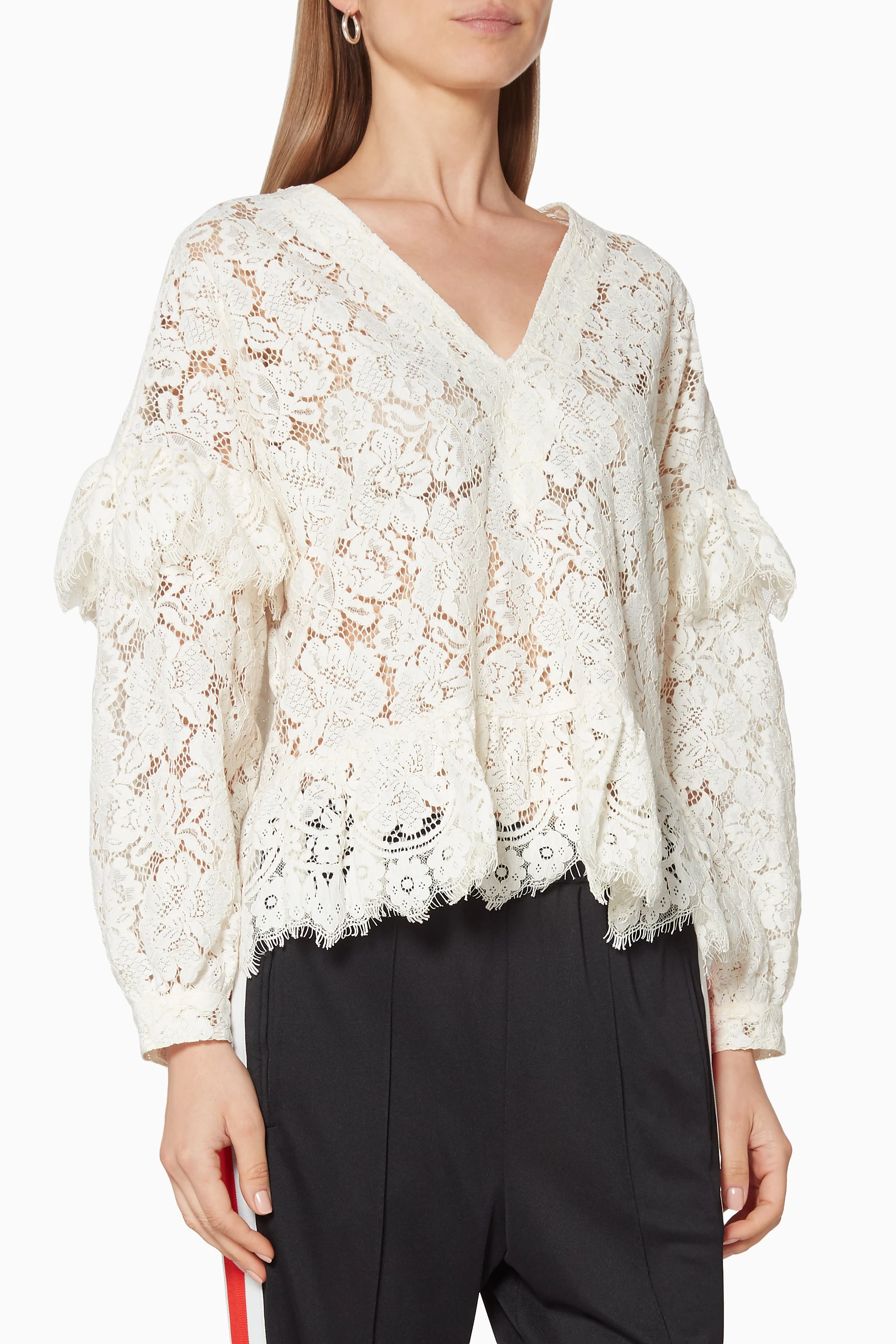 Buy Ganni White Egret Ivory Lace Jerome Blouse for Women in Kuwait