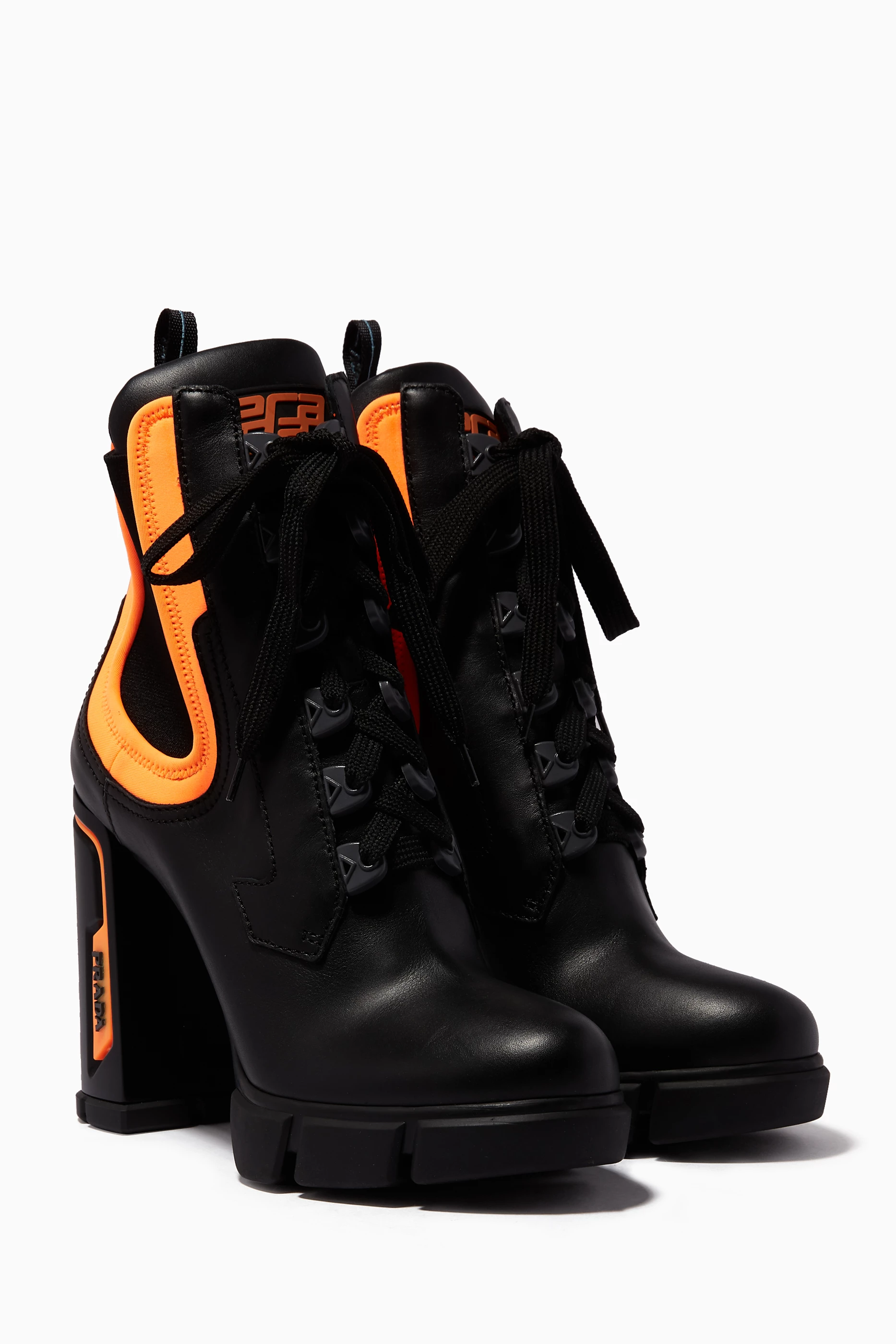 Black and orange cheap prada boots