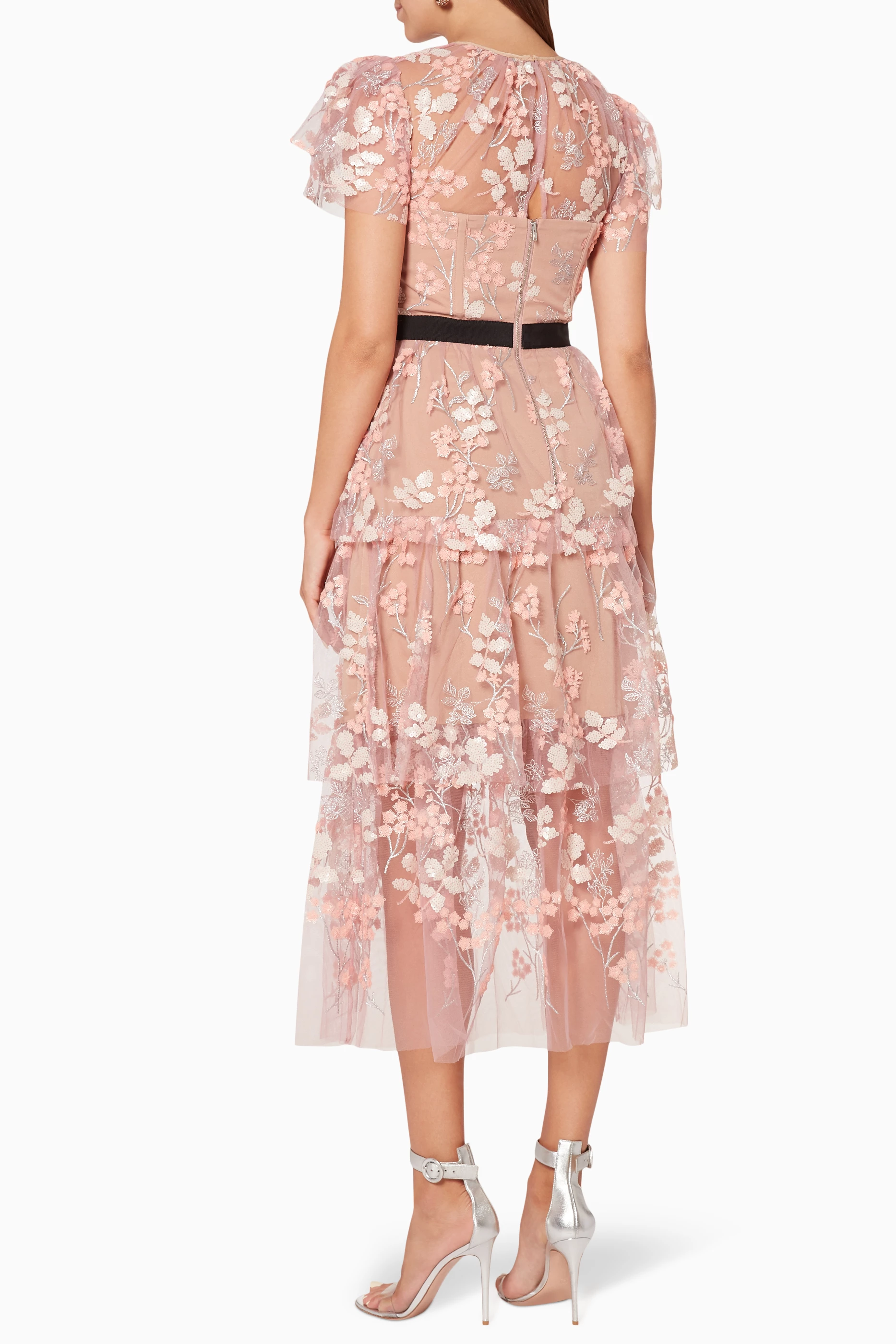 Buy Self Portrait Pink Pastel Pink Floral Embellished Midi Dress