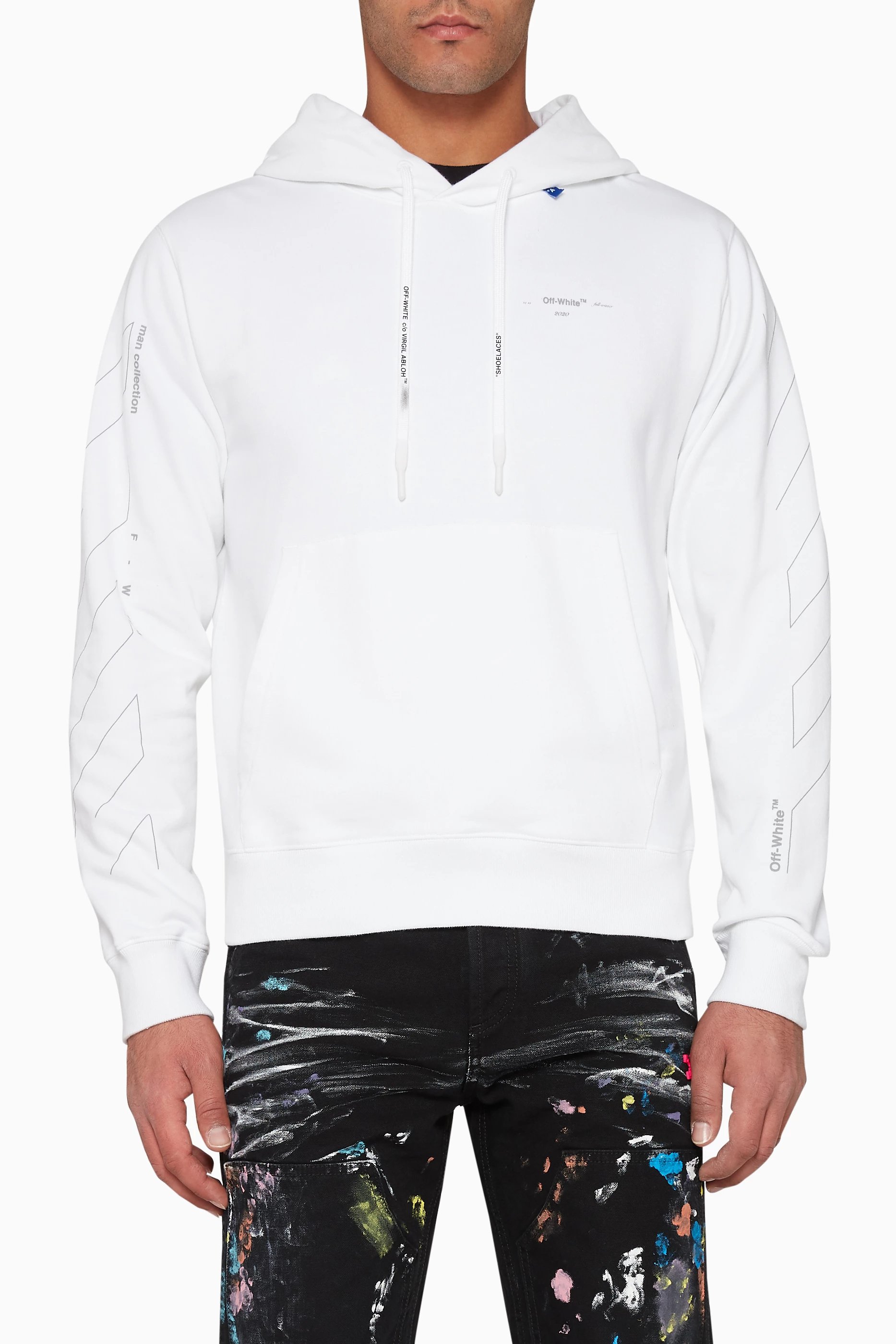 Buy Off White White Unfinished Diagonal Slim Fit Hoodie for Men in