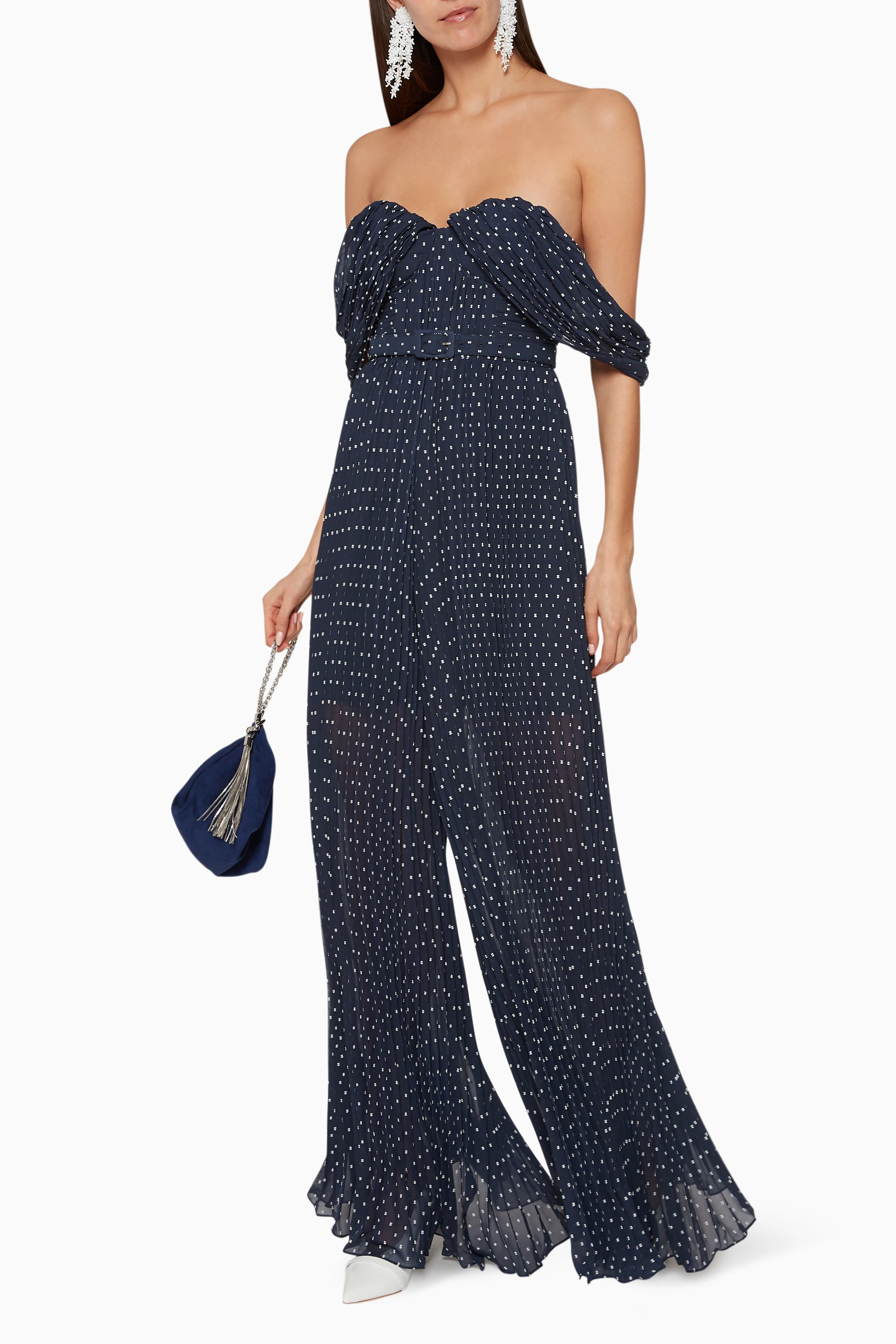 Self portrait off shoulder jumpsuit sale