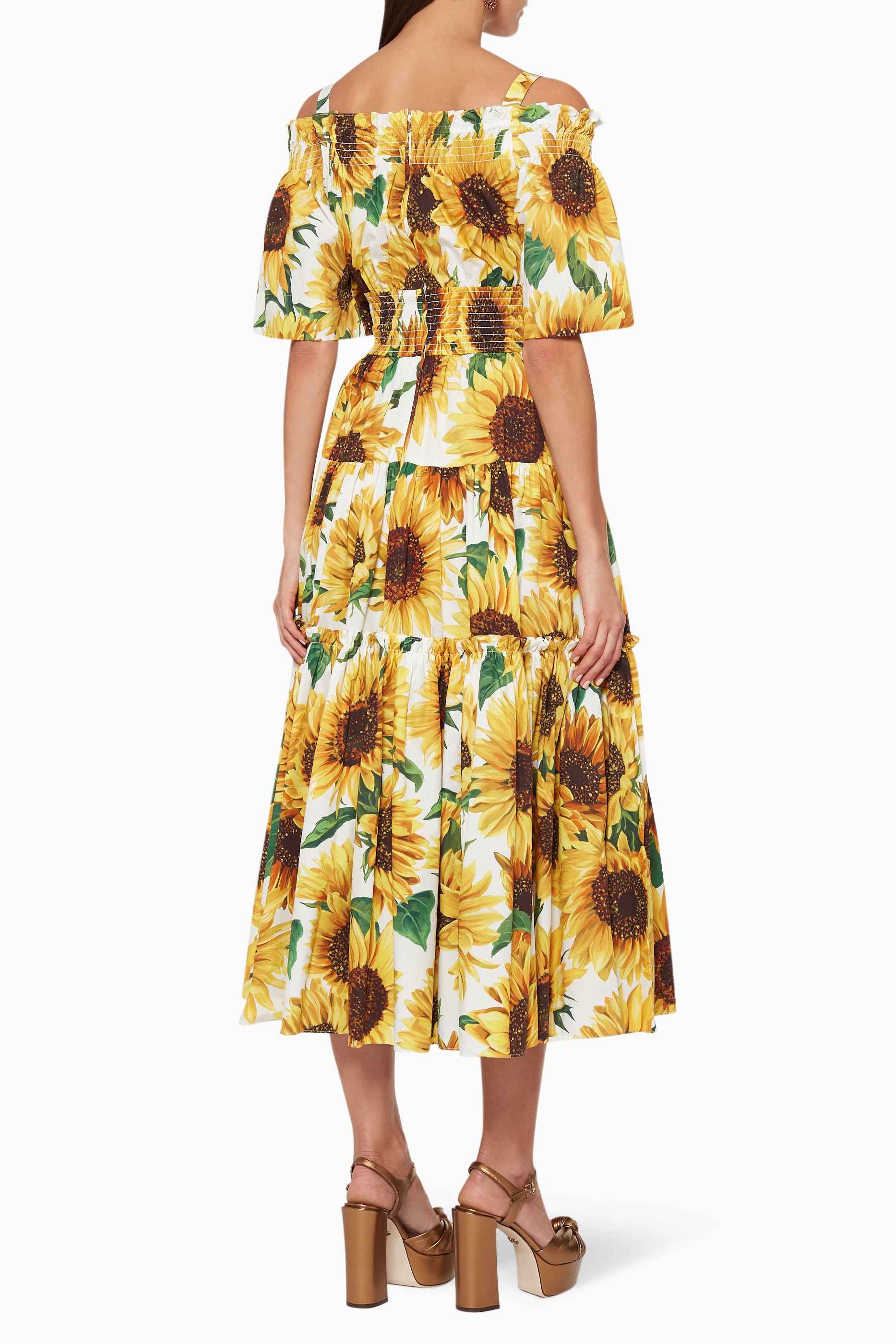 Shop Dolce & Gabbana Yellow Sunflower-Print Off-Shoulder Midi Dress for  WOMEN | Ounass Kuwait