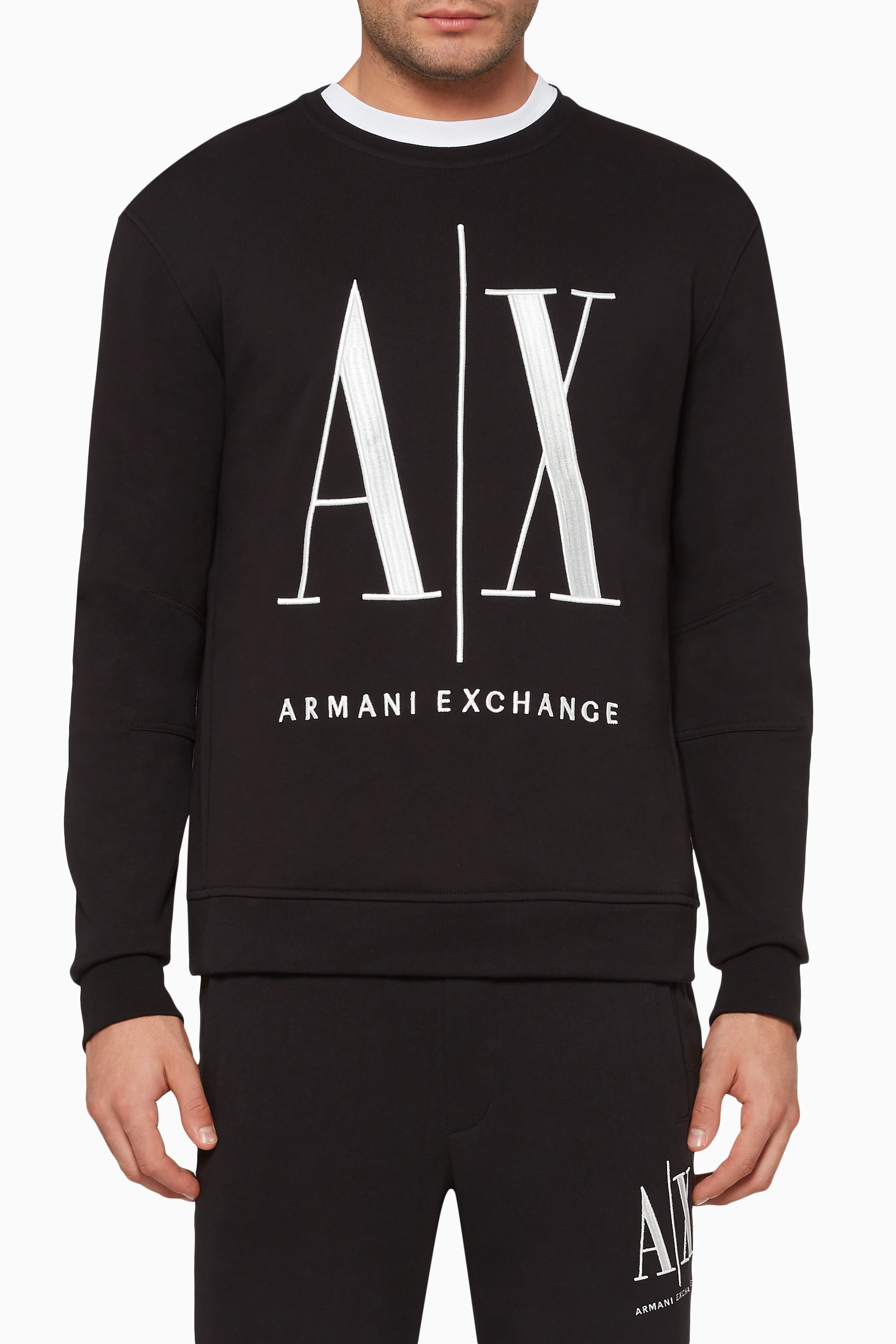 Shop Armani Exchange Black Icon Logo Print Sweatshirt for MEN | Ounass  Kuwait