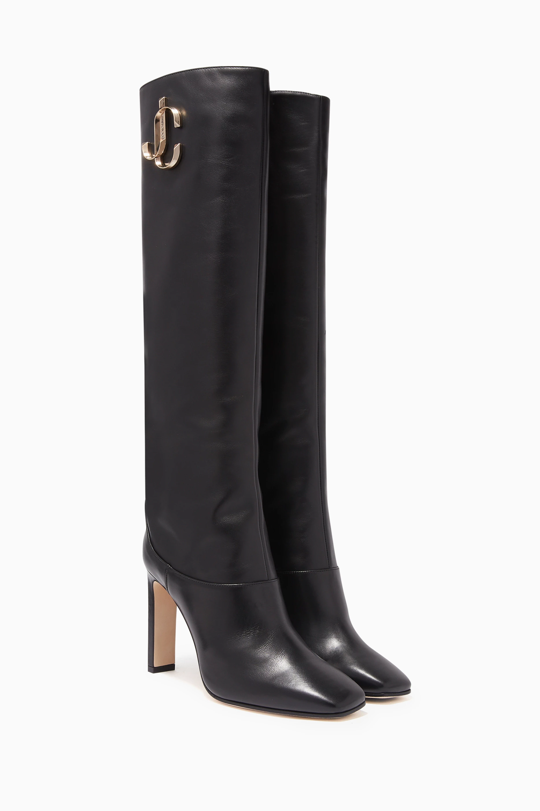 Buy Jimmy Choo Black Mahesa 100 Calf Leather Knee High Boots for