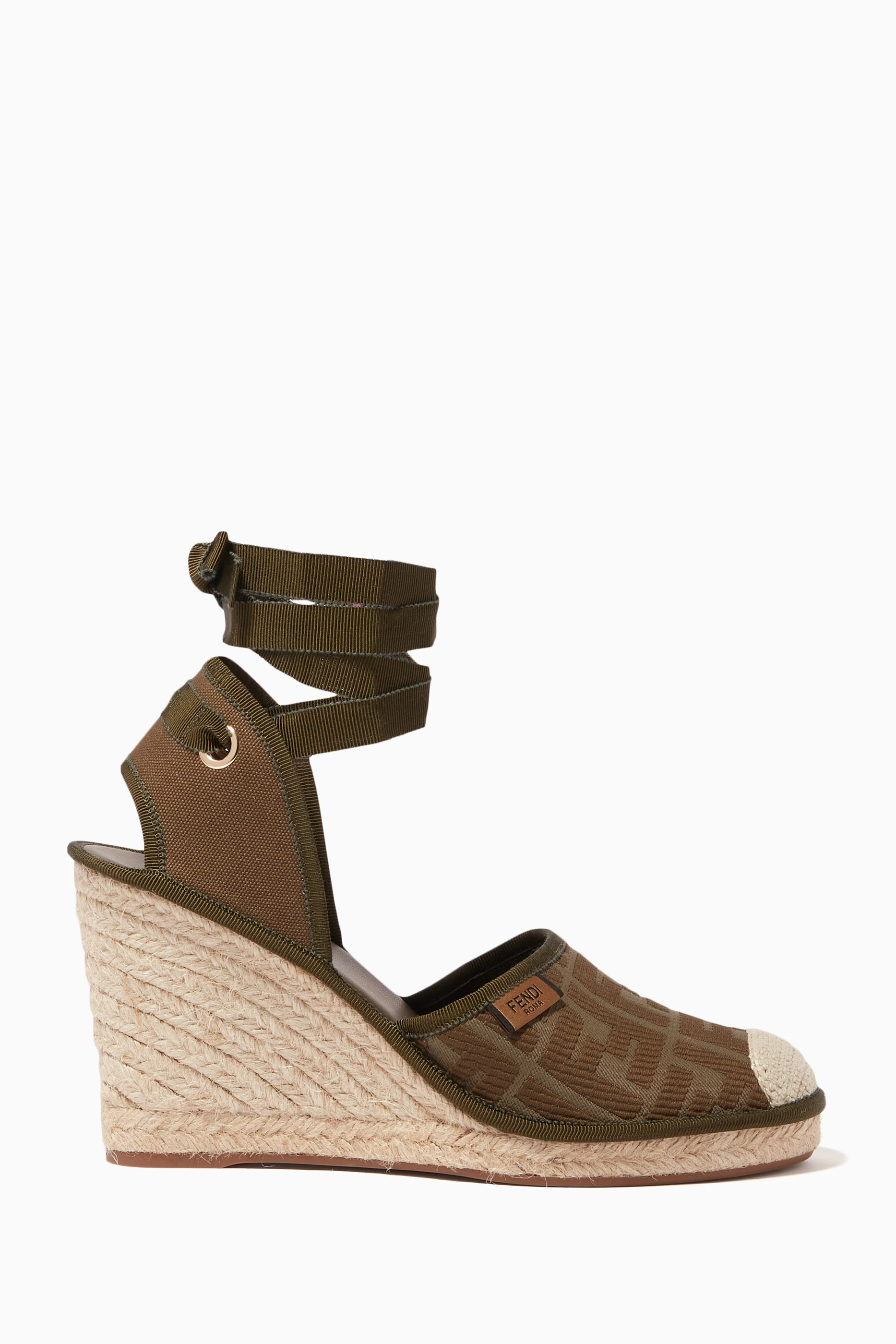 Buy Fendi Green Fendi Roma Canvas Espadrille Wedges for Women in