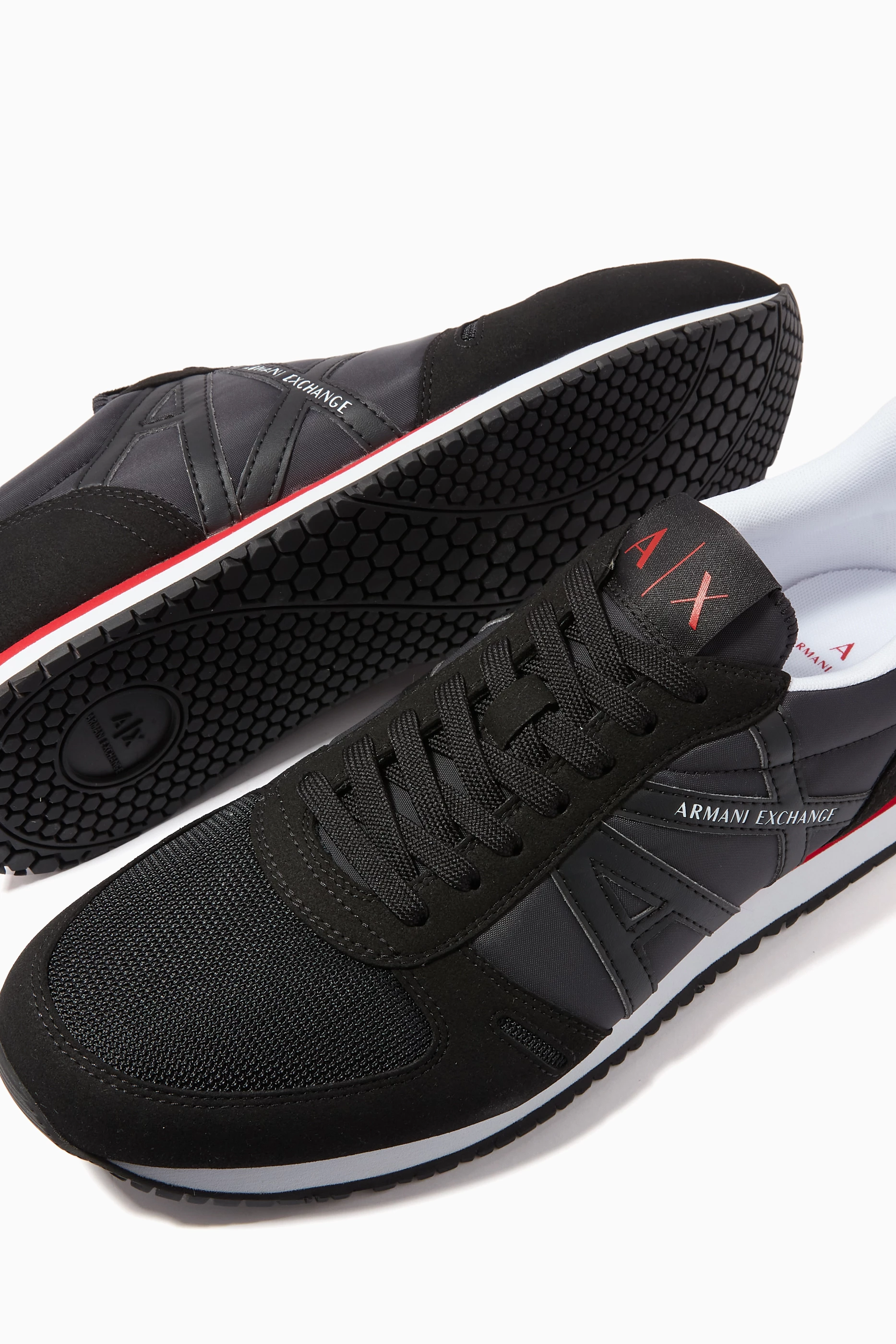 Buy Armani Exchange Black Icon Logo Sneakers in Faux Leather