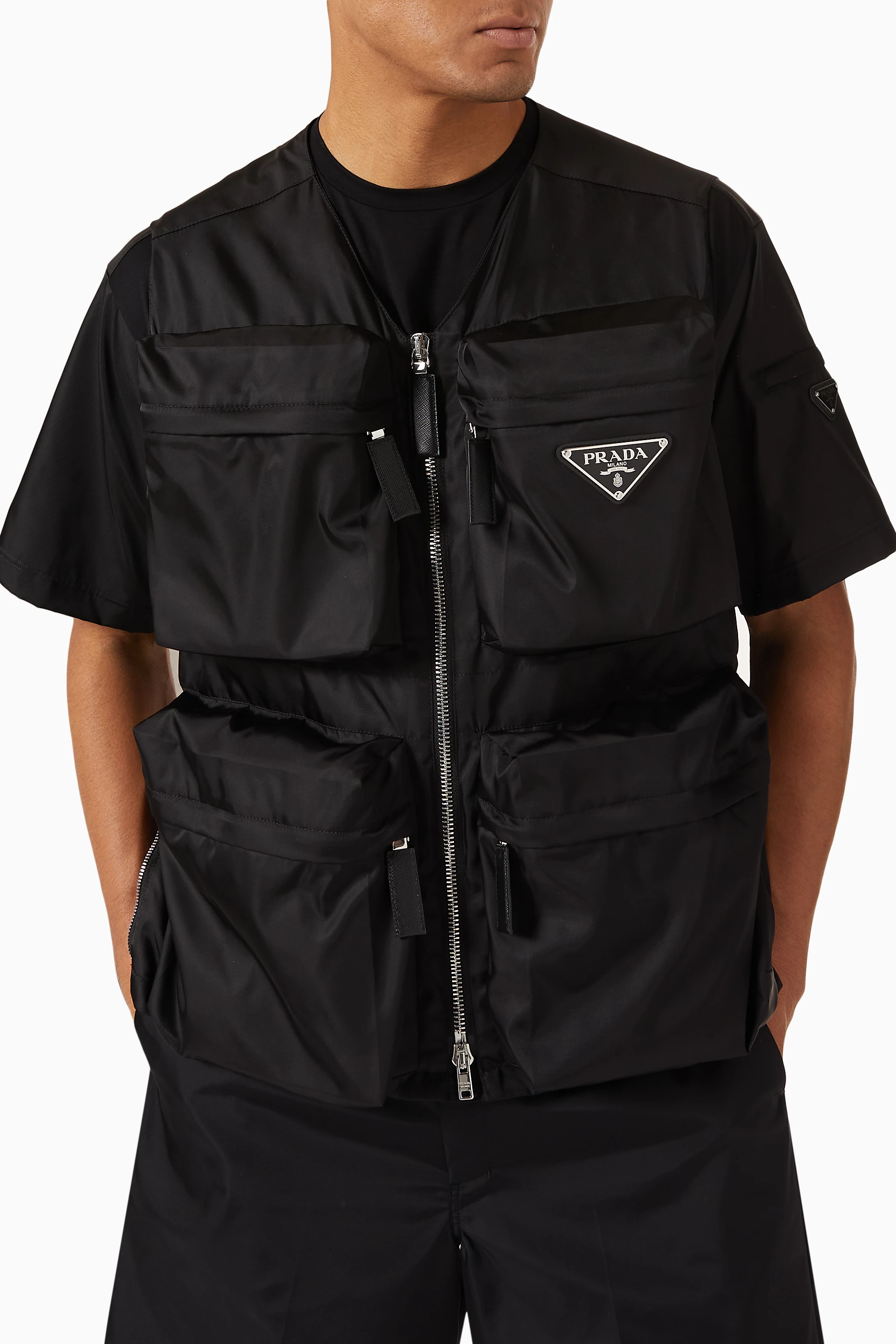 Buy Prada Black Triangle Logo Cargo Shirt in Re-Nylon for Men in Kuwait
