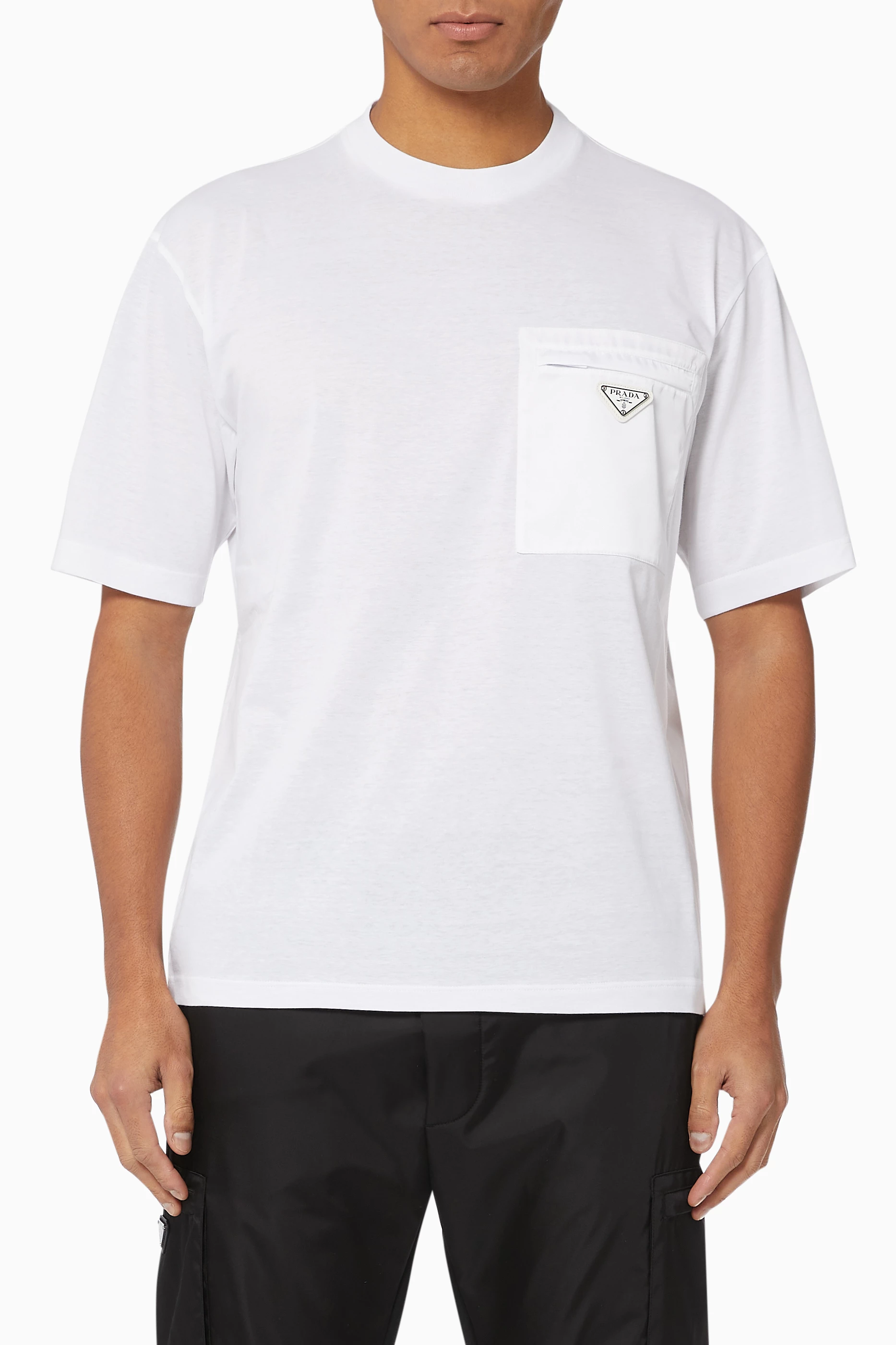 Shop Prada White Triangle Logo Nylon Pocket T-Shirt for MEN | Ounass Kuwait