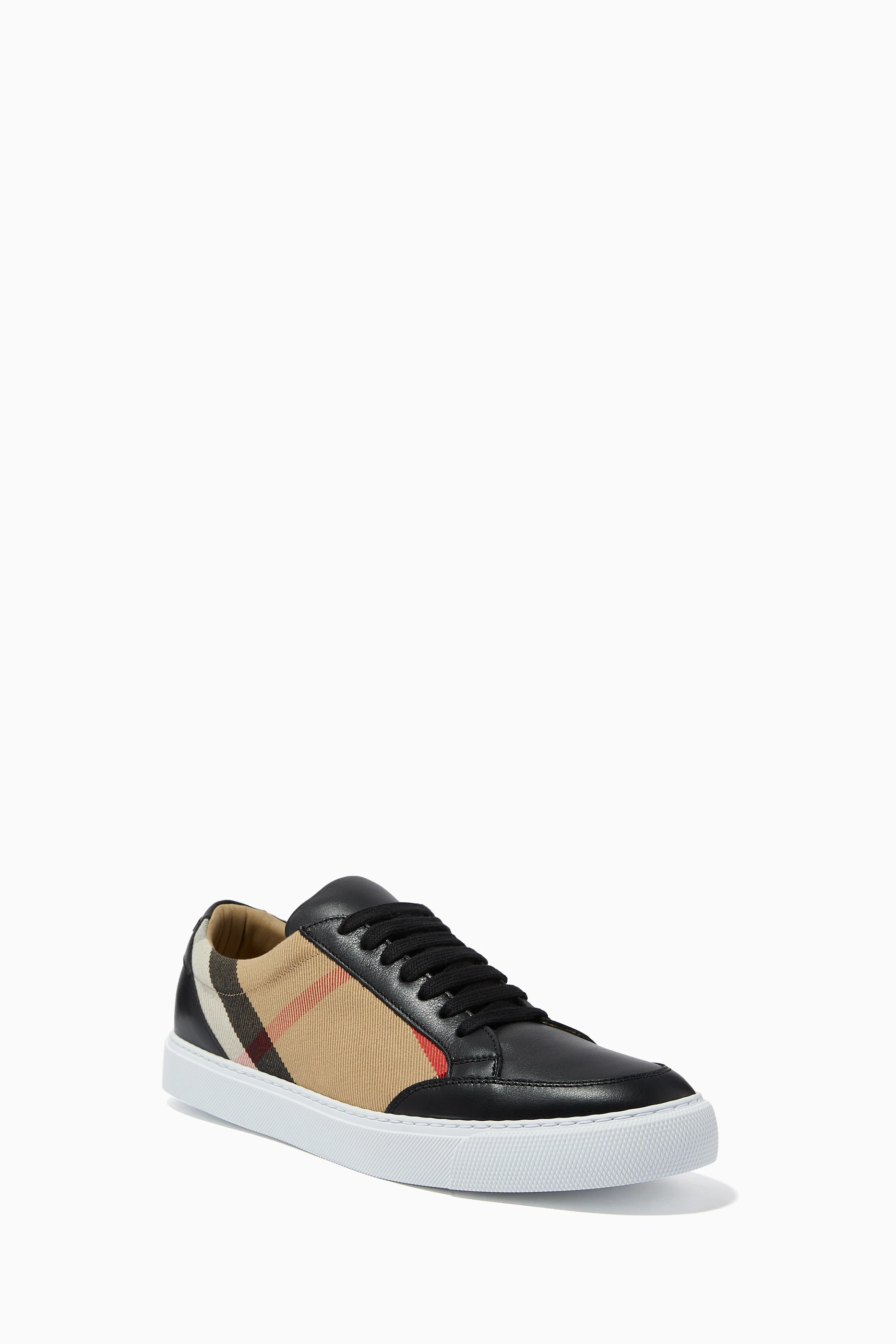 Shop Burberry Black Sneakers in Leather and House Check Cotton for WOMEN |  Ounass Kuwait