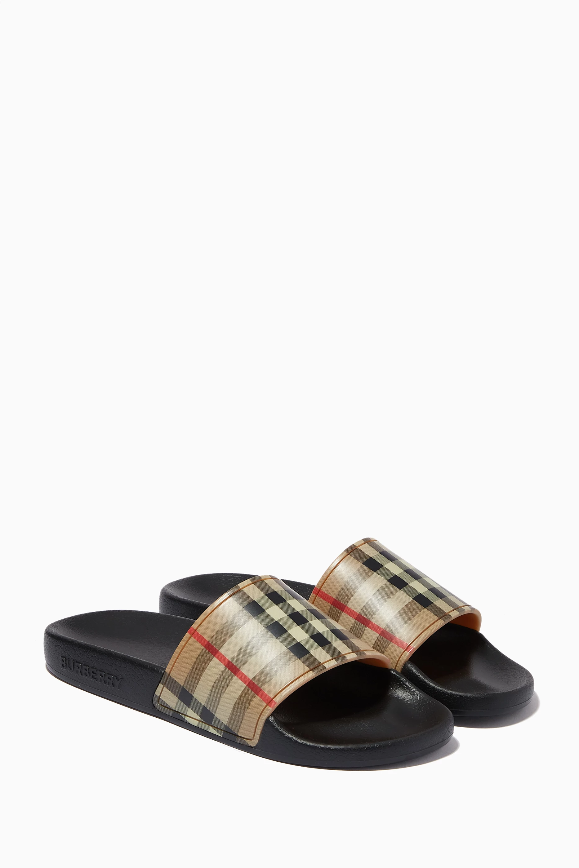 Buy Burberry Neutral Slides in Vintage Check for UNISEX in Kuwait