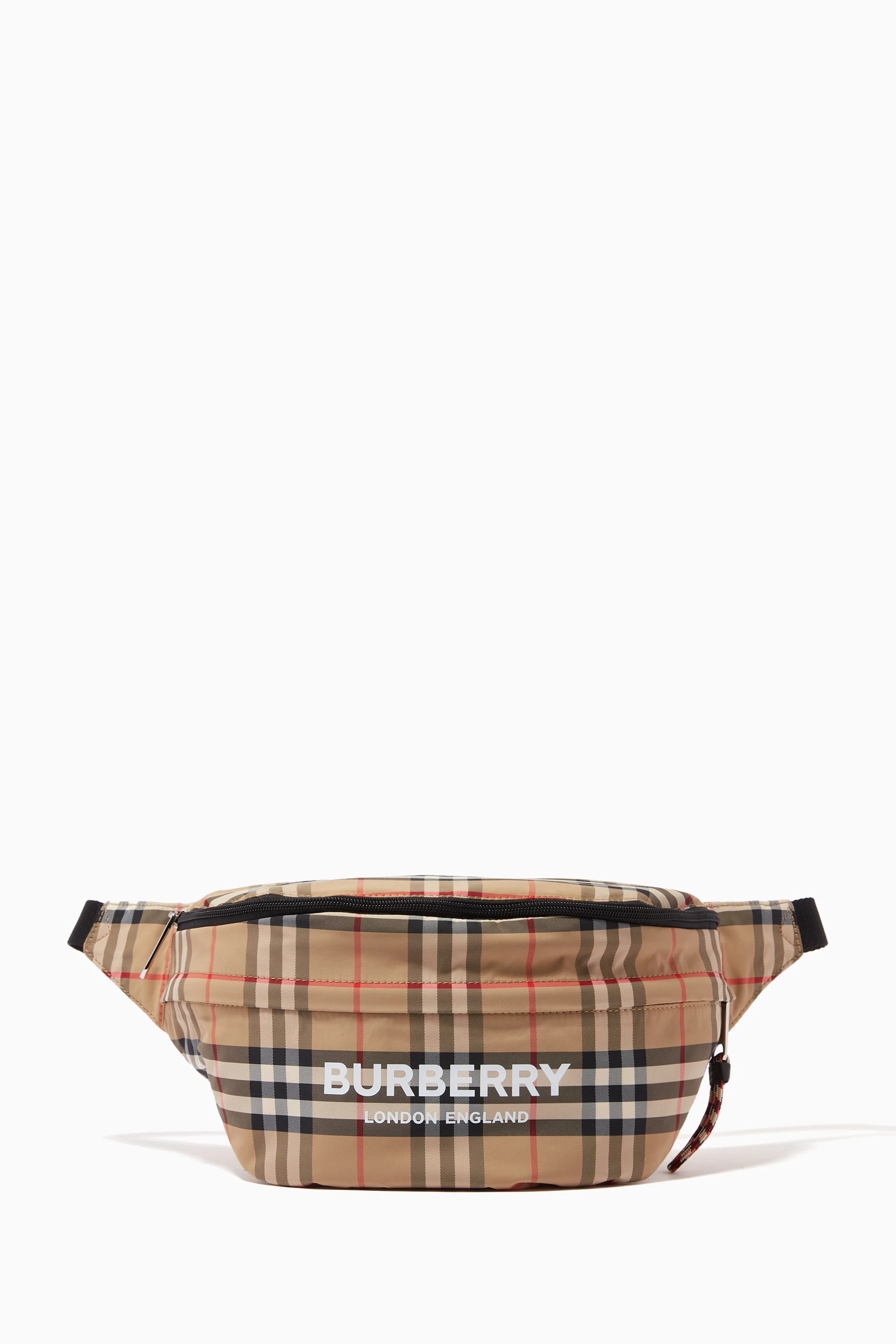 Shop Burberry Black Convertible Bum Bag in Vintage Check ECONYL® for KIDS |  Ounass Kuwait