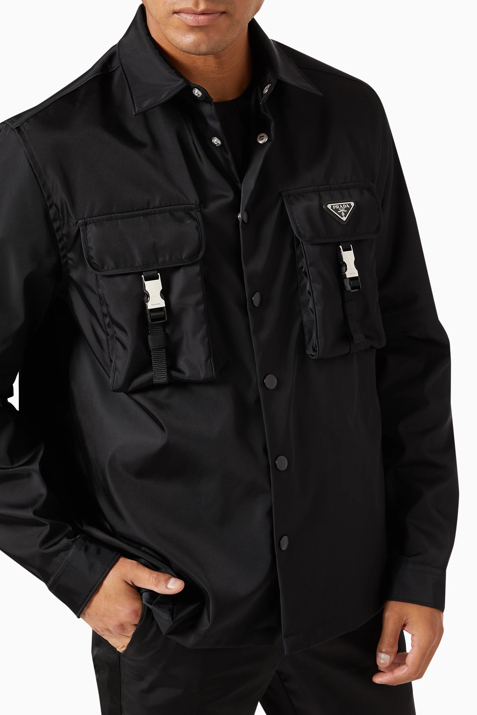 Buy Prada Black Triangle Logo Cargo Shirt in Re-Nylon for Men in Kuwait