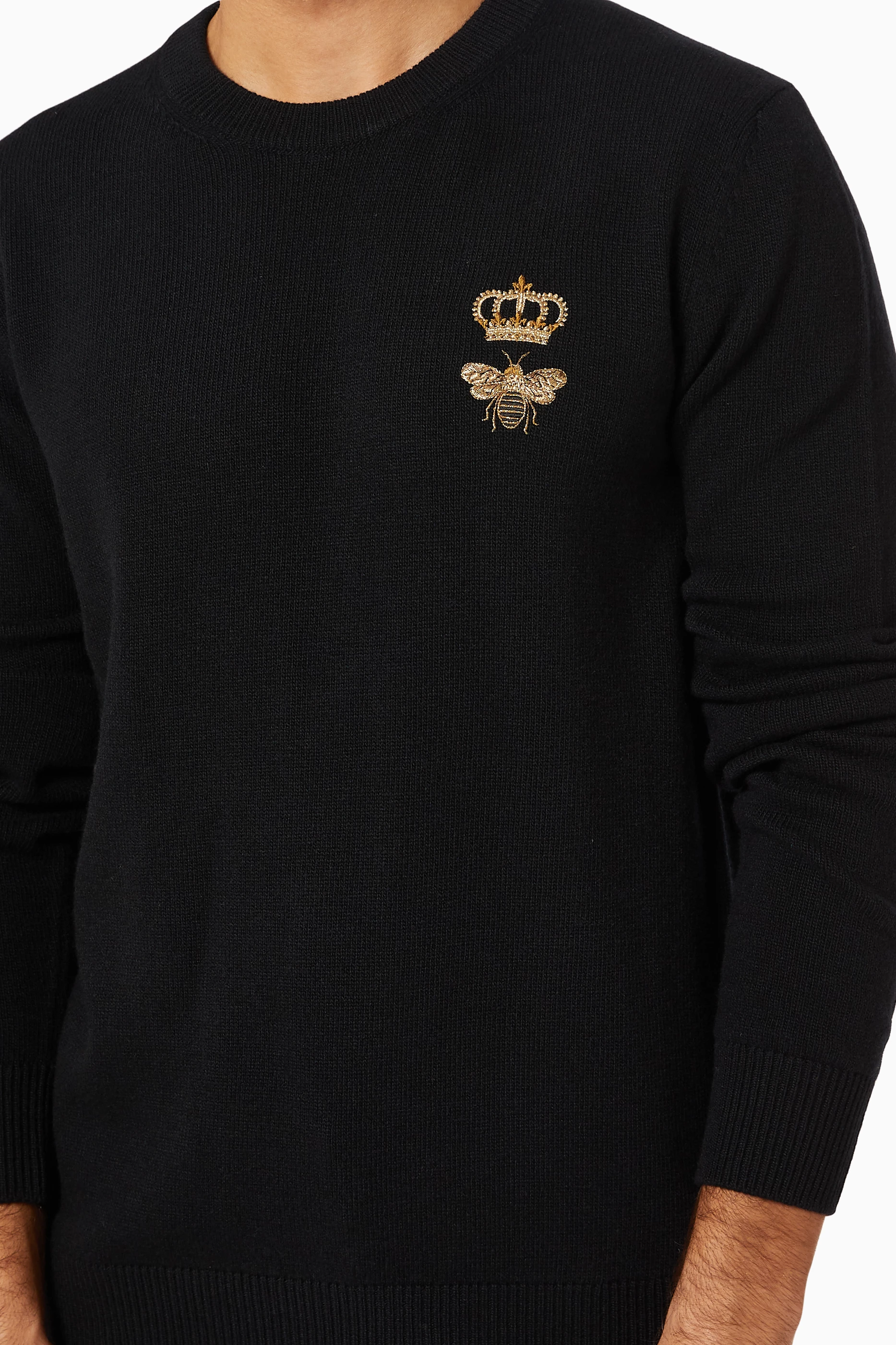Shop Dolce & Gabbana Black Bee & Crown Embroidery Sweater in Wool for MEN |  Ounass Kuwait