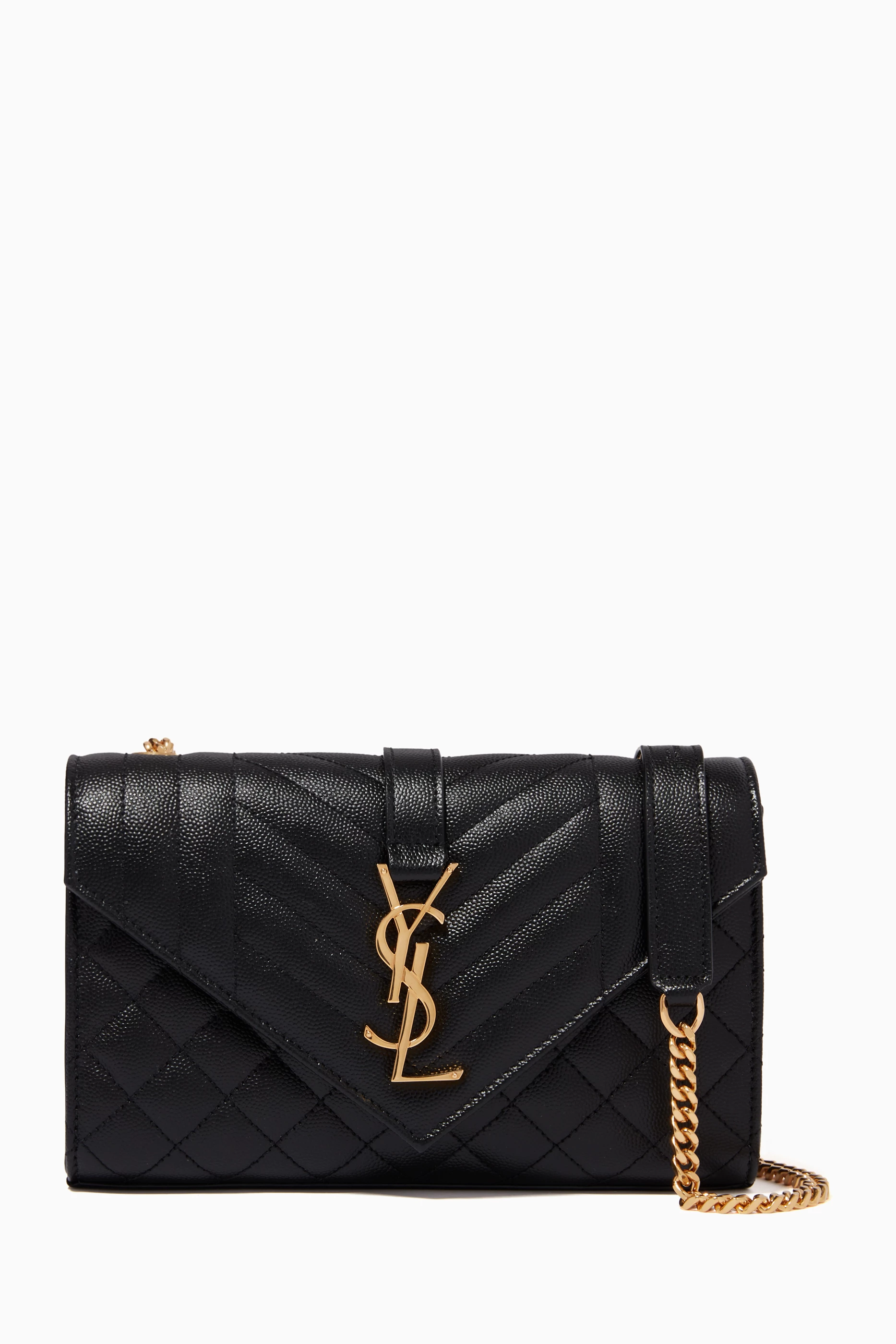 Buy SAINT LAURENT Black Small Envelope Bag in Mix Matelass Grain