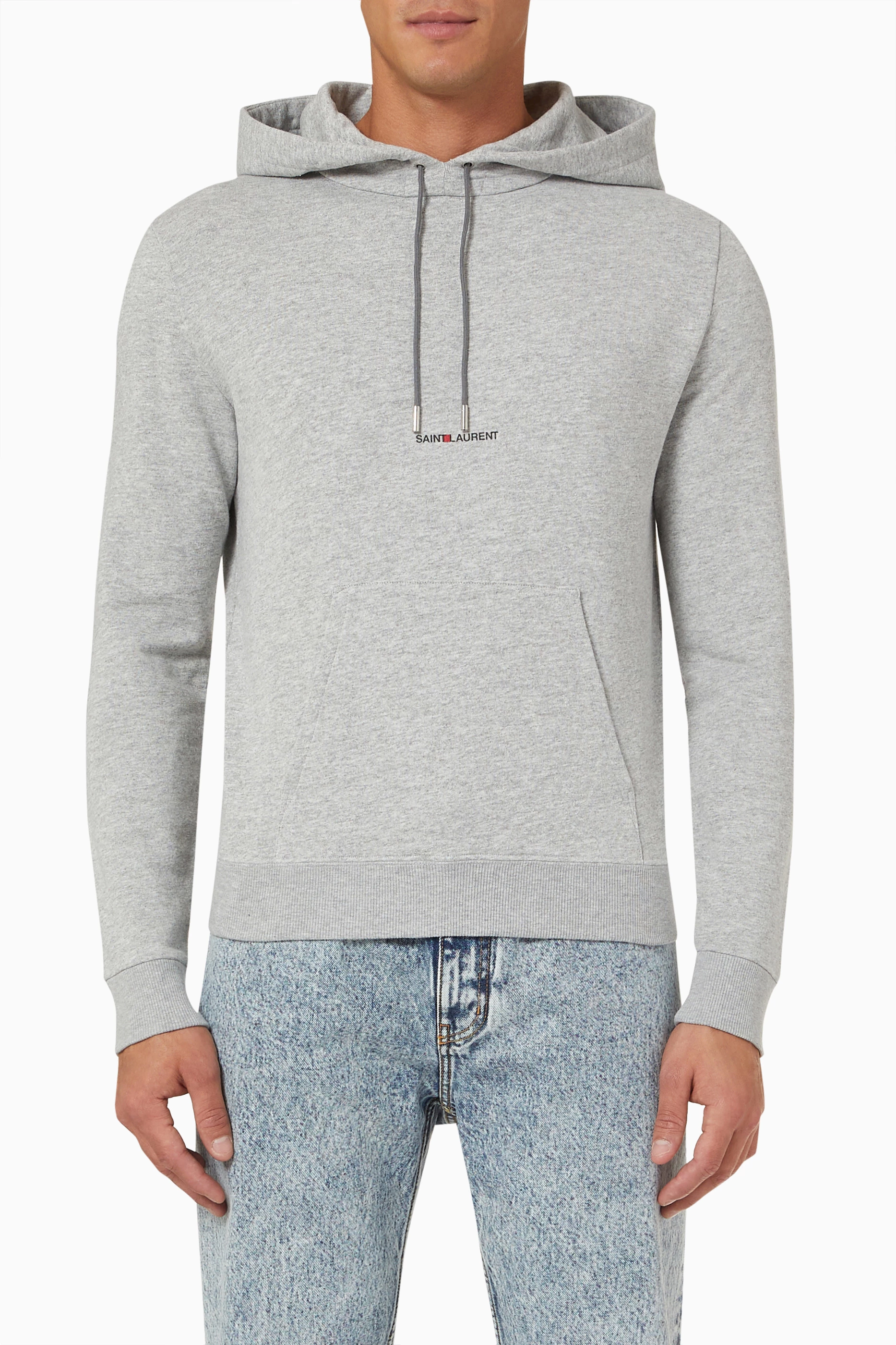 Buy SAINT LAURENT Grey Rive Gauche Hoodie in French Terry for Men