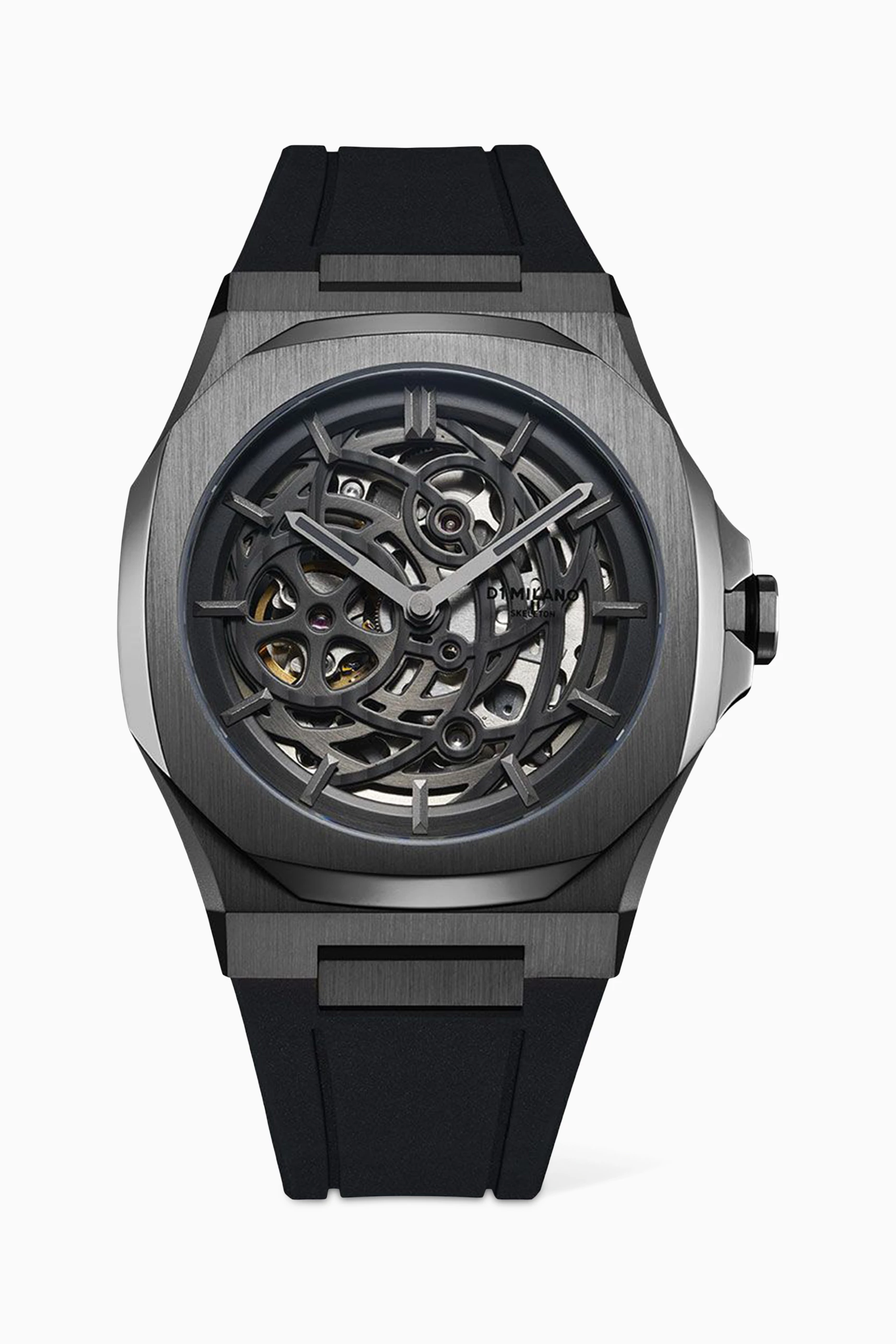 Buy D1 Milano Black Skeleton Rubber Watch 41.5mm for Men in