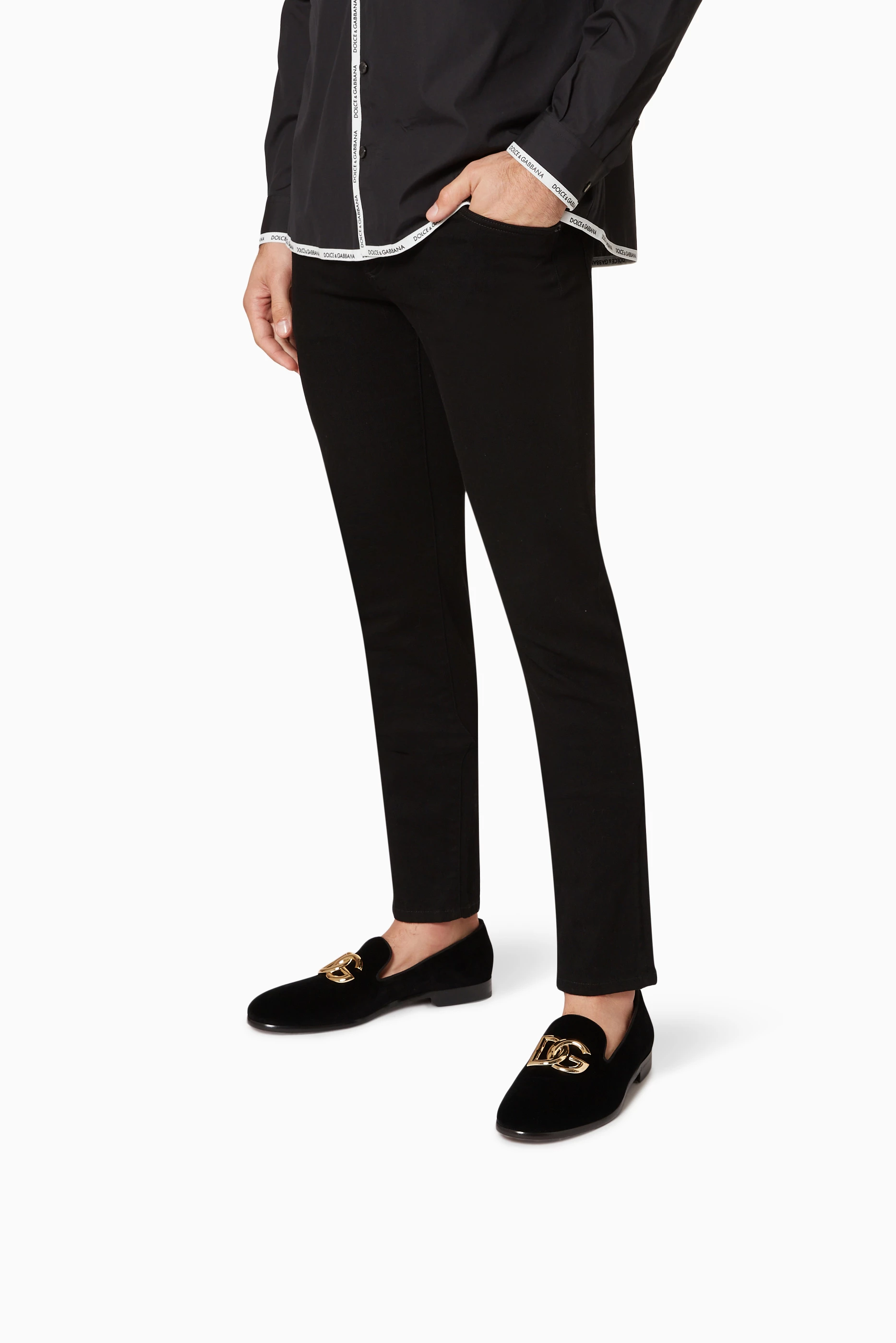 Shop Dolce & Gabbana Black DG Logo Loafers in Velvet for MEN | Ounass Kuwait