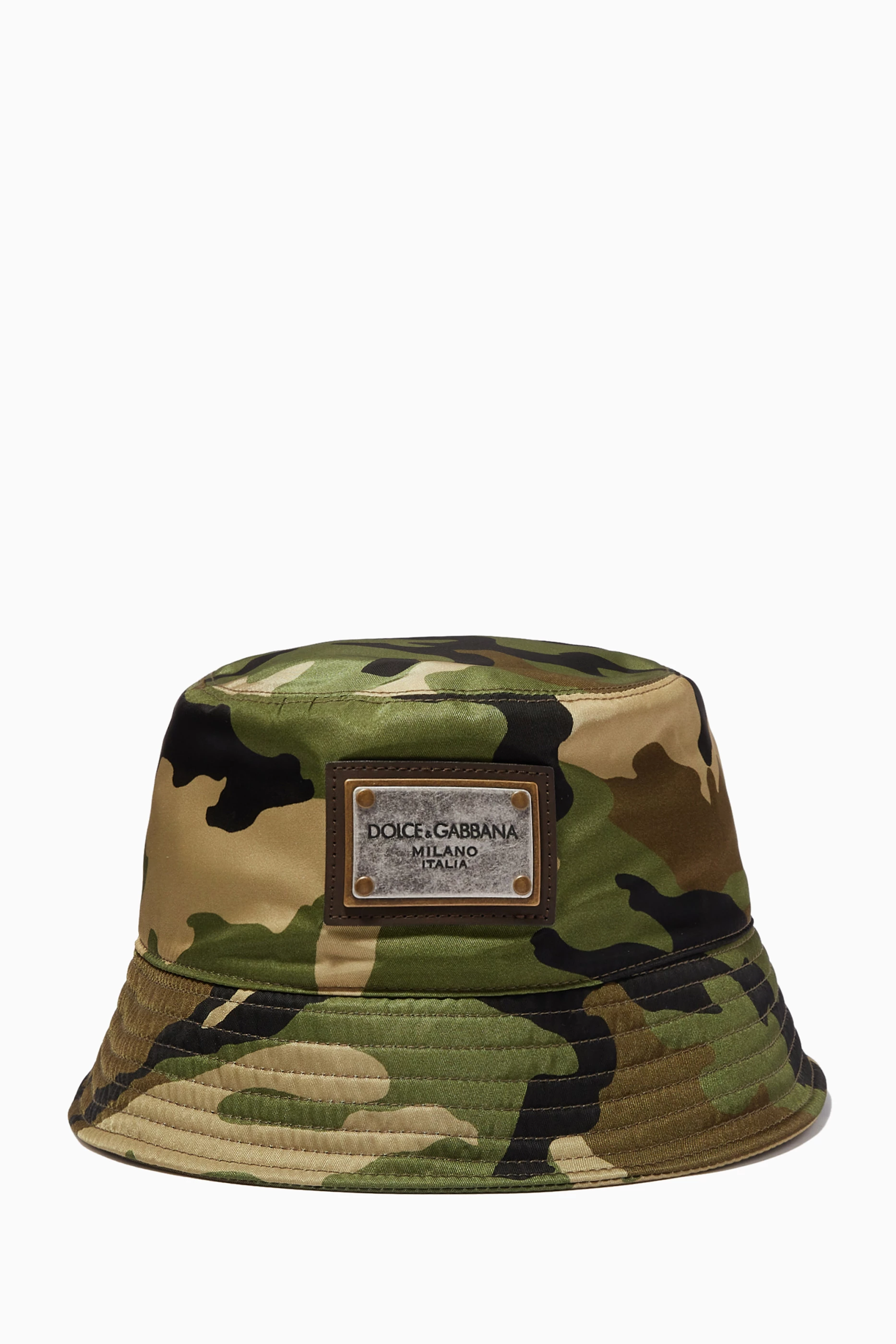 Buy Dolce Gabbana Green DG Plaque Bucket Hat in Camouflage