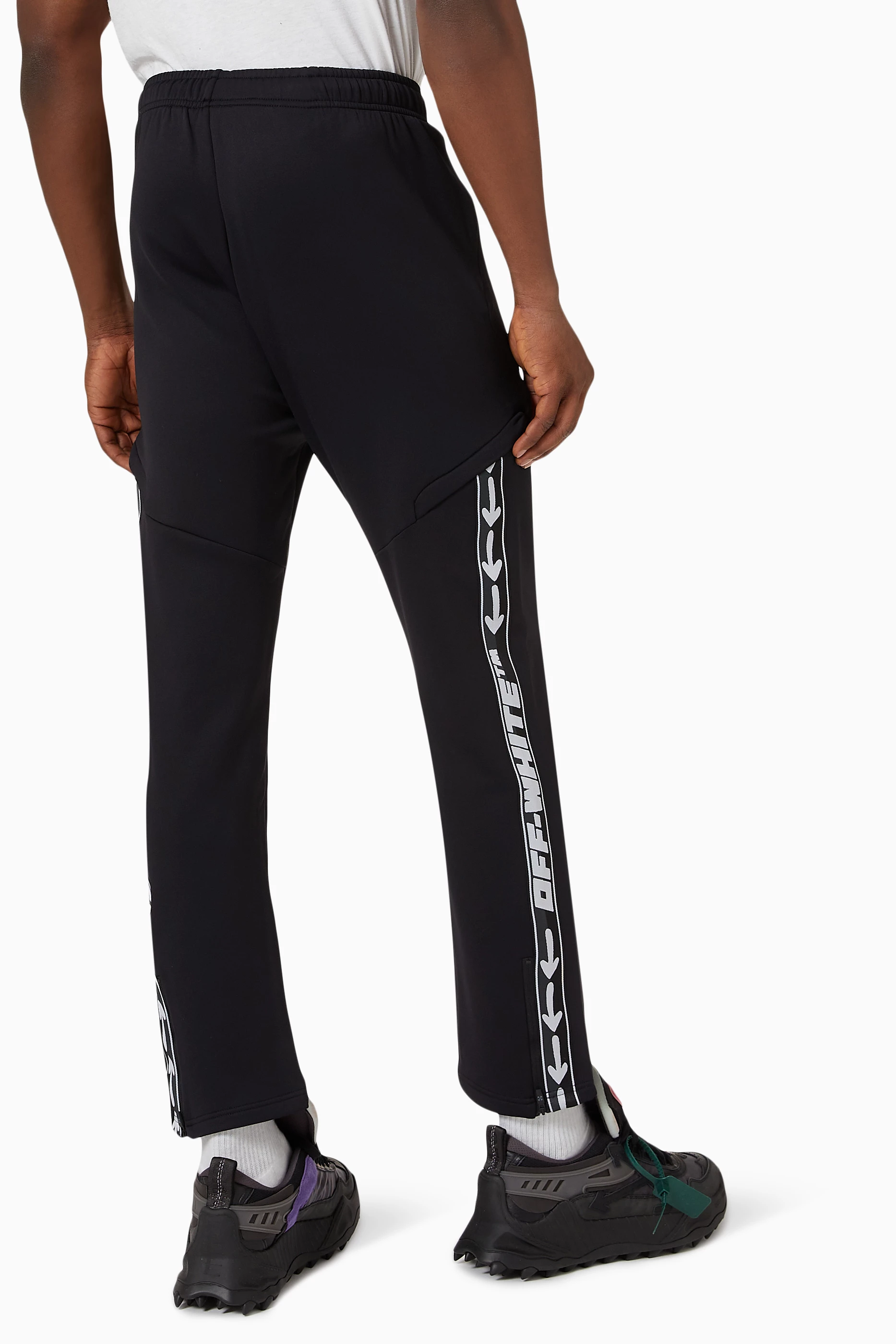 Buy Off White Black Logo Band Track Pants in Stretch Nylon for Men