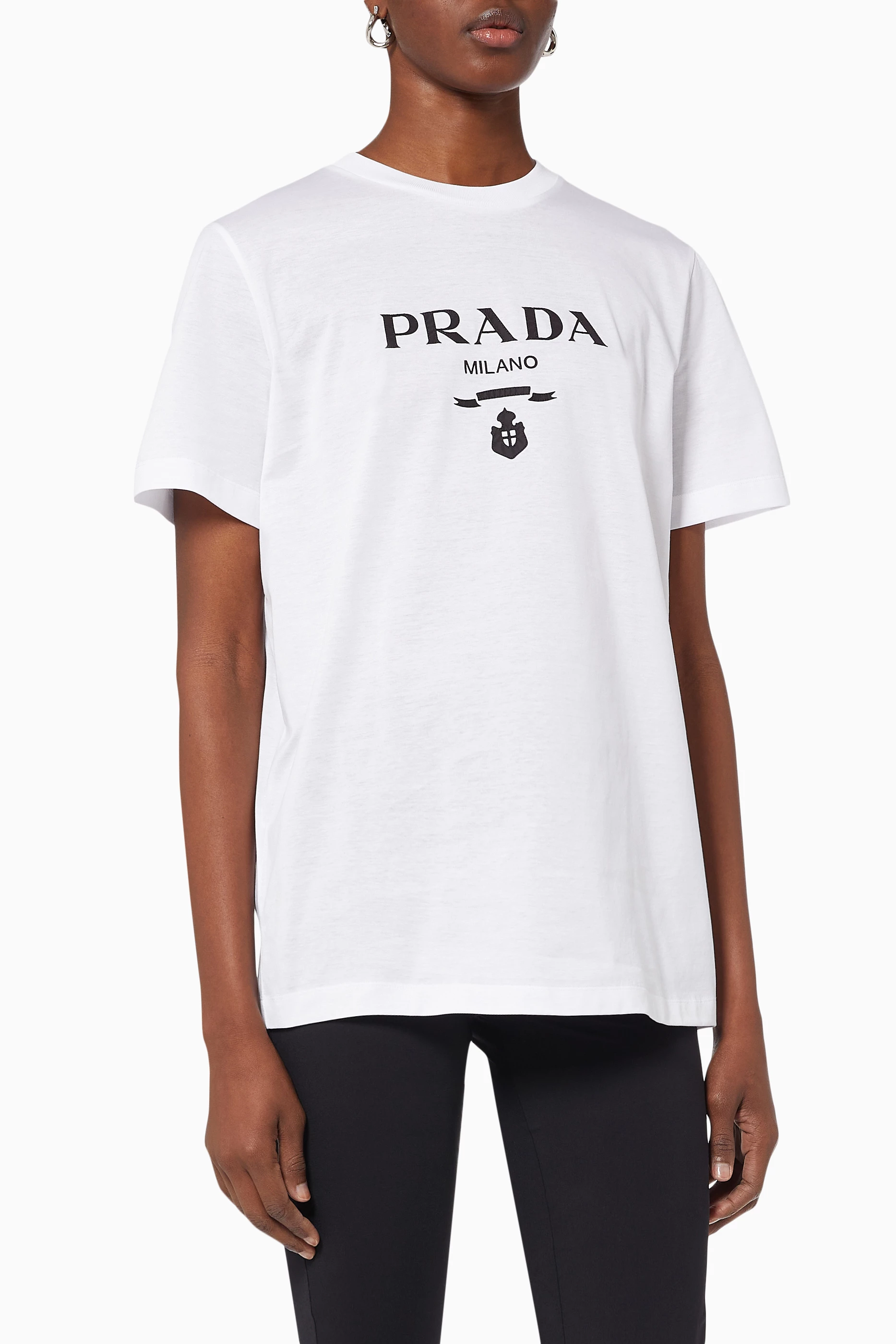 Buy Prada White Logo T shirt in Cotton Jersey for Women in Kuwait