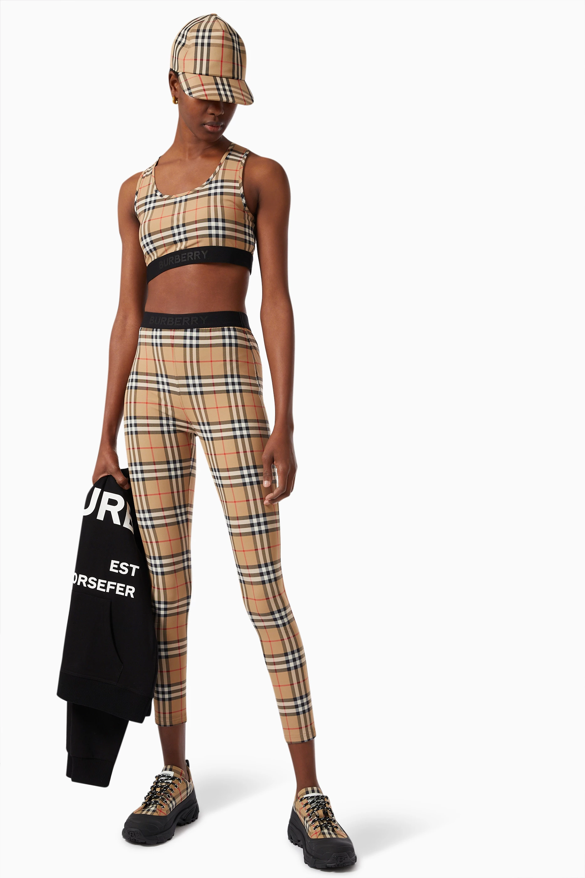 Shop Burberry Neutral Vintage Check Sports Bra with Logo Detail in Jersey  for WOMEN | Ounass Kuwait