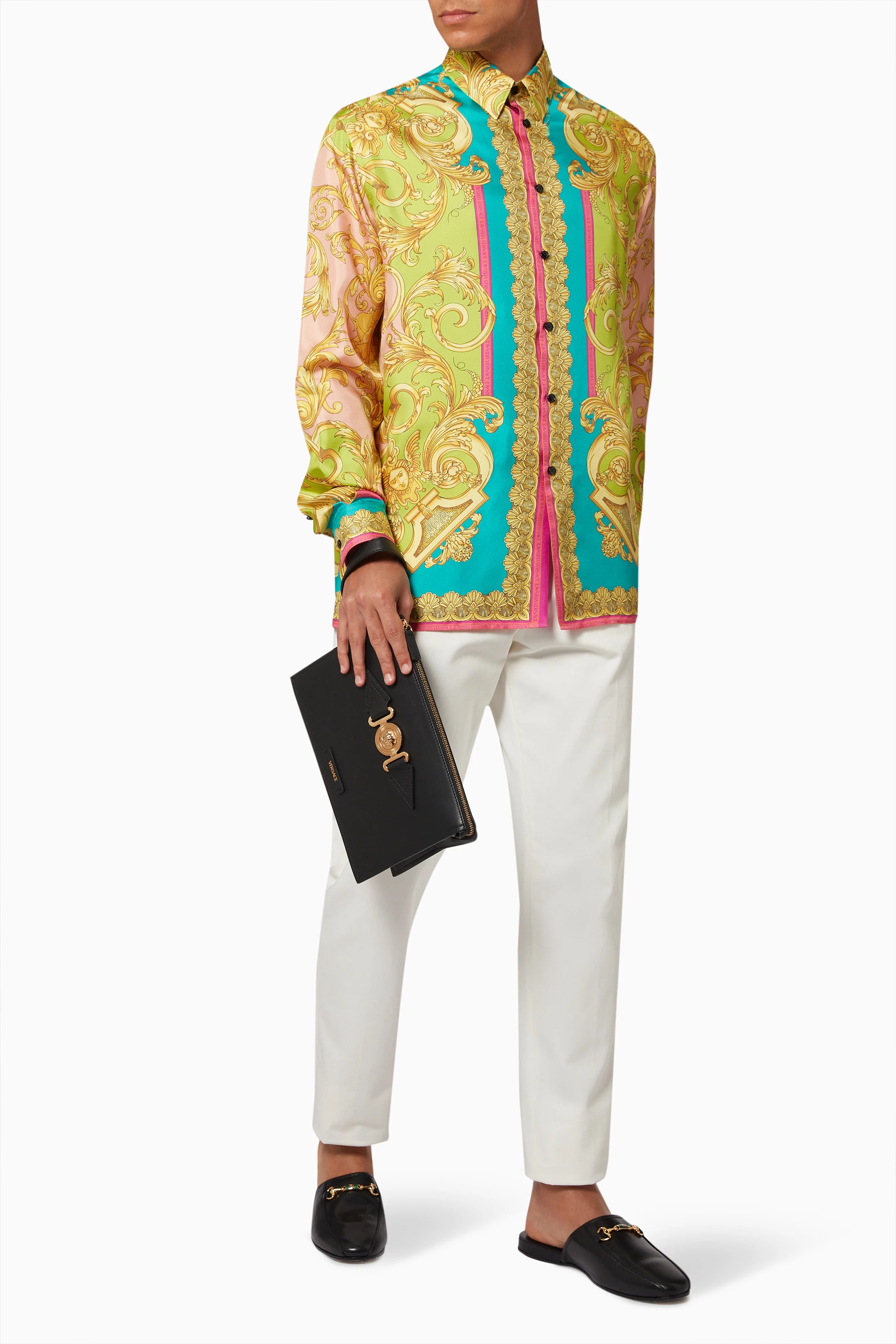 Shop Versace Multicolour Barocco Shirt in Silk Twill for MEN | Ounass Kuwait