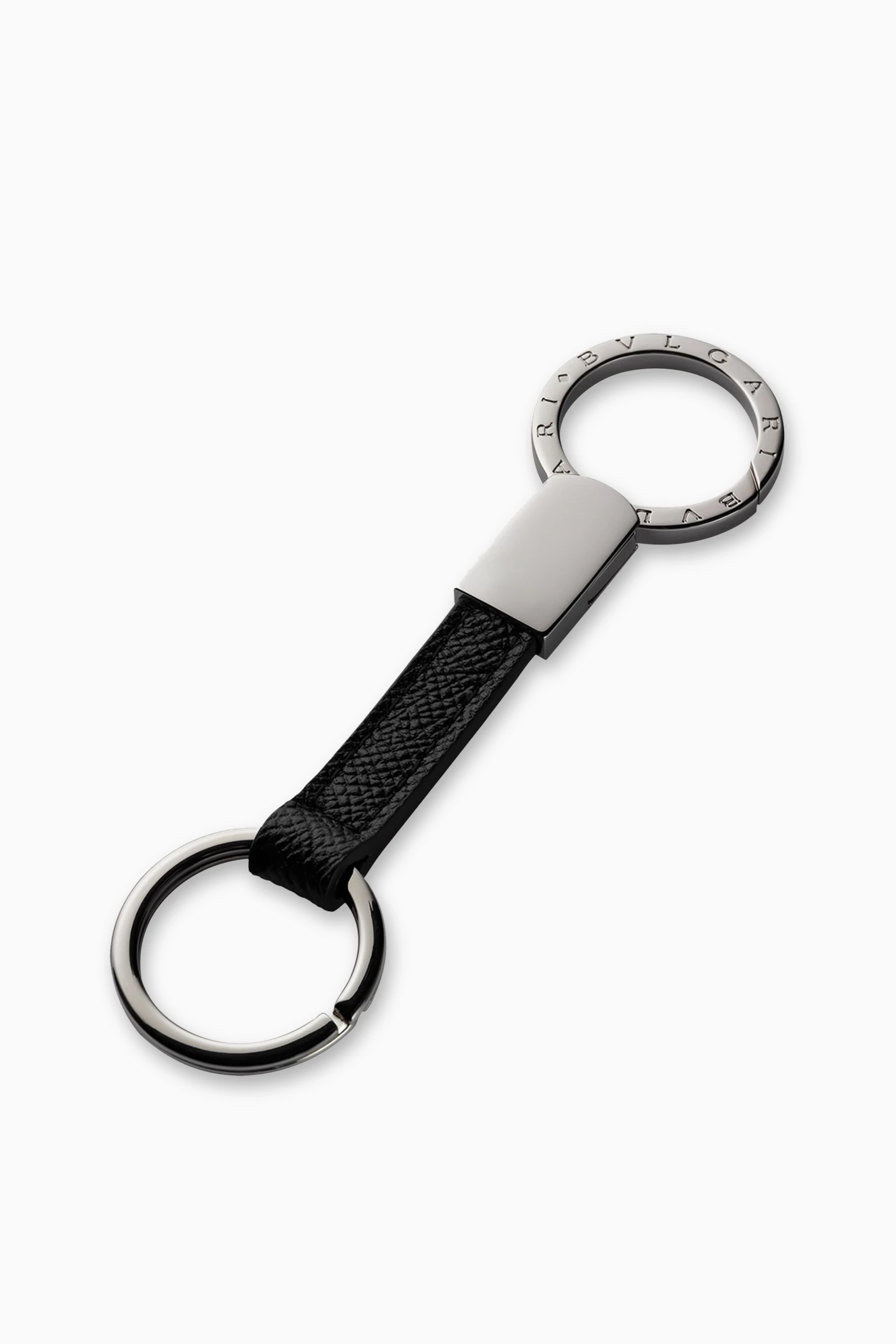 Buy BVLGARI Black BVLGARI BVLGARI Keyring in Leather Brass for