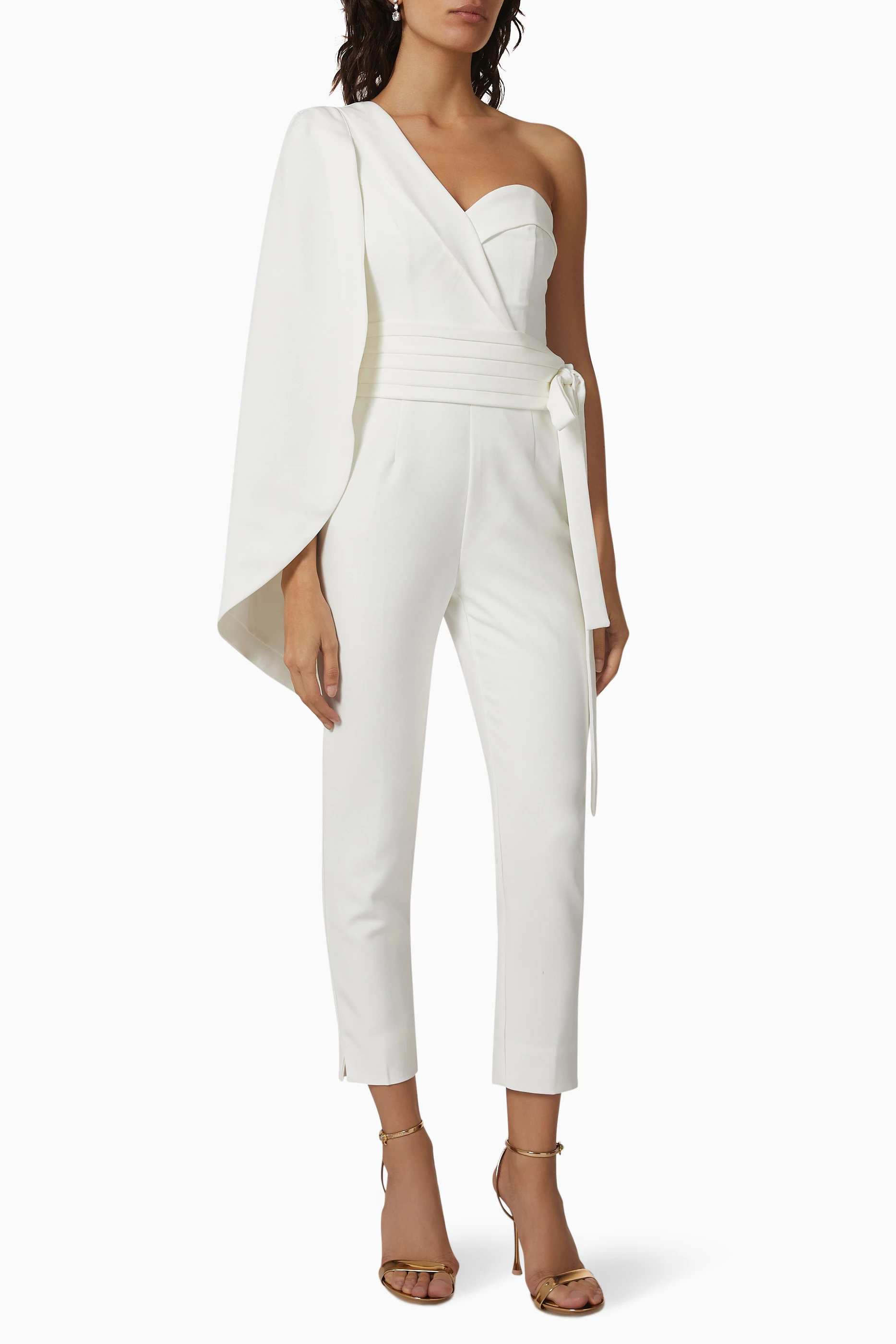 Buy Lavish Alice White One shoulder Cape Jumpsuit for Women in