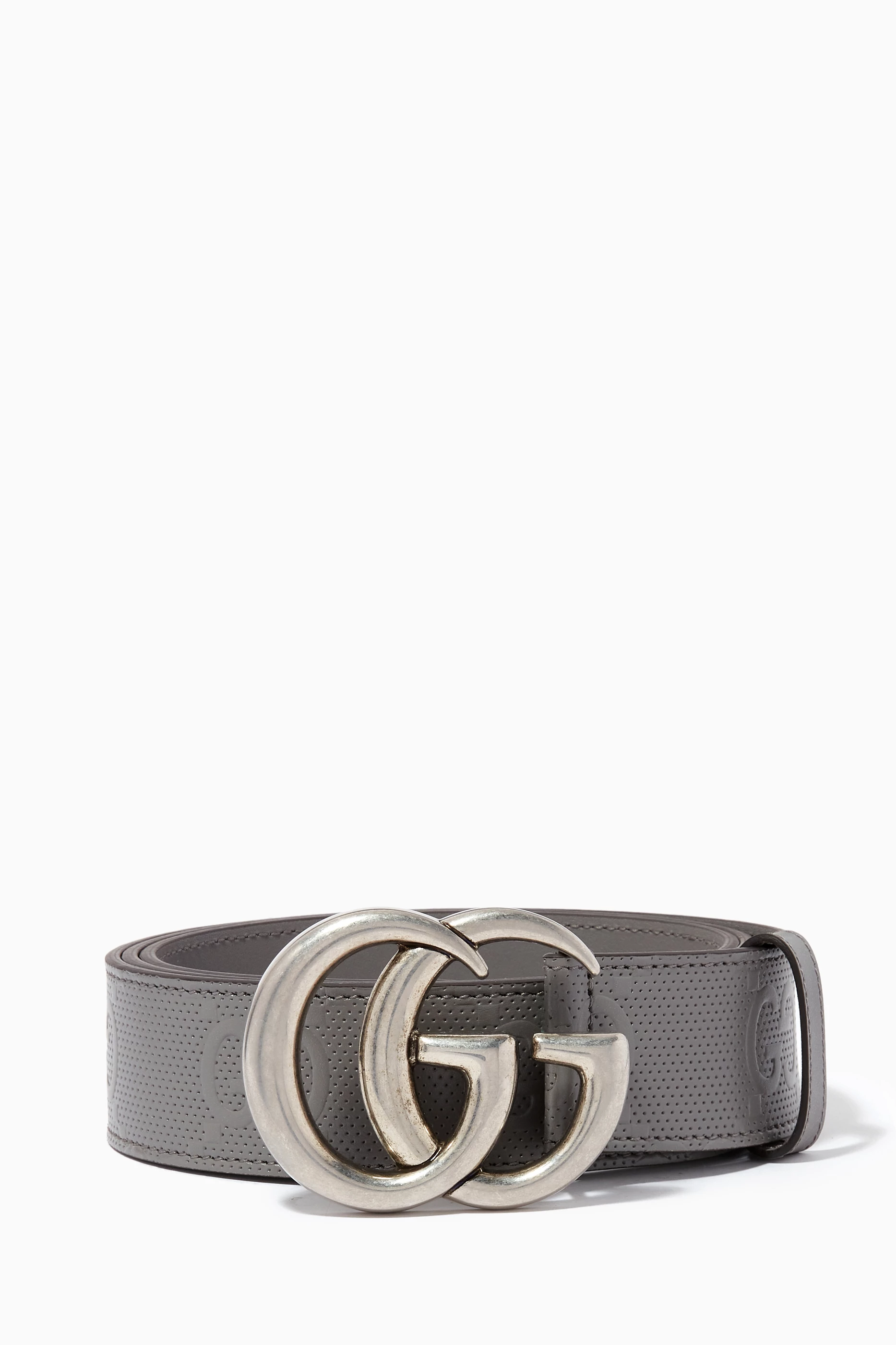 Shop Gucci Grey GG Marmont Embossed Belt in Leather for MEN | Ounass Kuwait