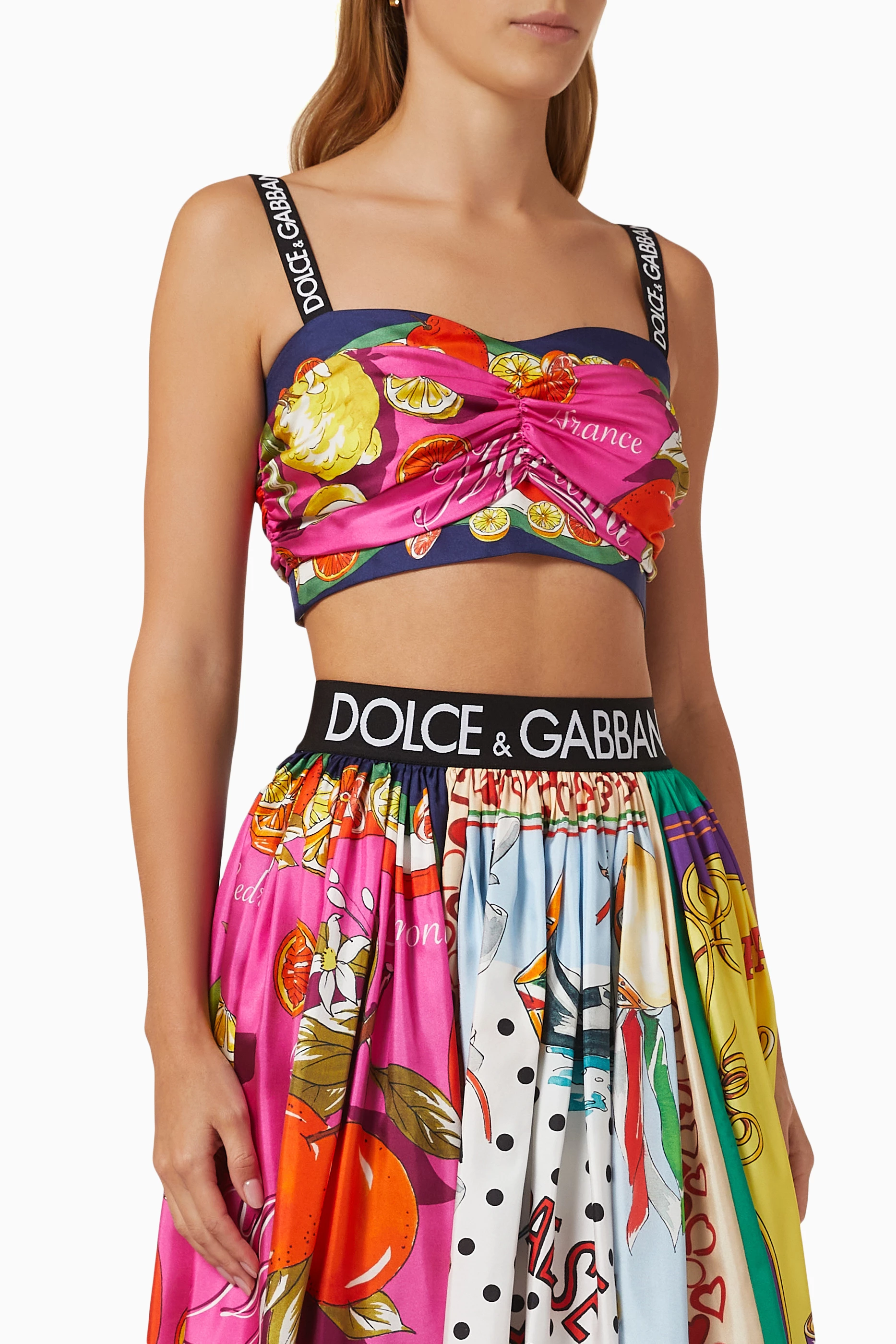 Shop Dolce & Gabbana Multicolour Citrus Print Crop Top in Silk Twill for  WOMEN | Ounass Kuwait