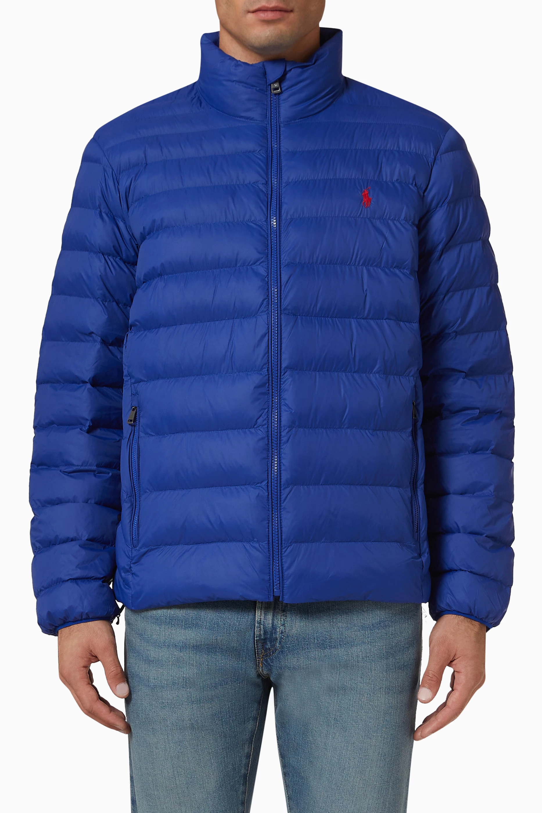 Shop Polo Ralph Lauren Blue Packable Jacket in Recycled Nylon for MEN |  Ounass Kuwait