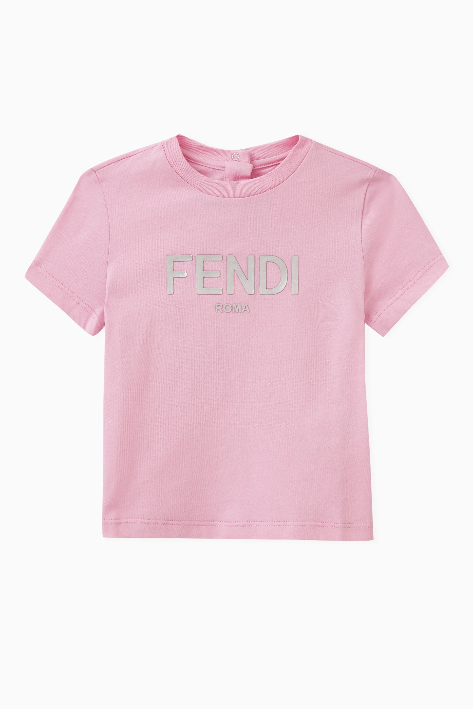 Buy Fendi Pink Logo T shirt in Cotton for Baby Girls in Kuwait