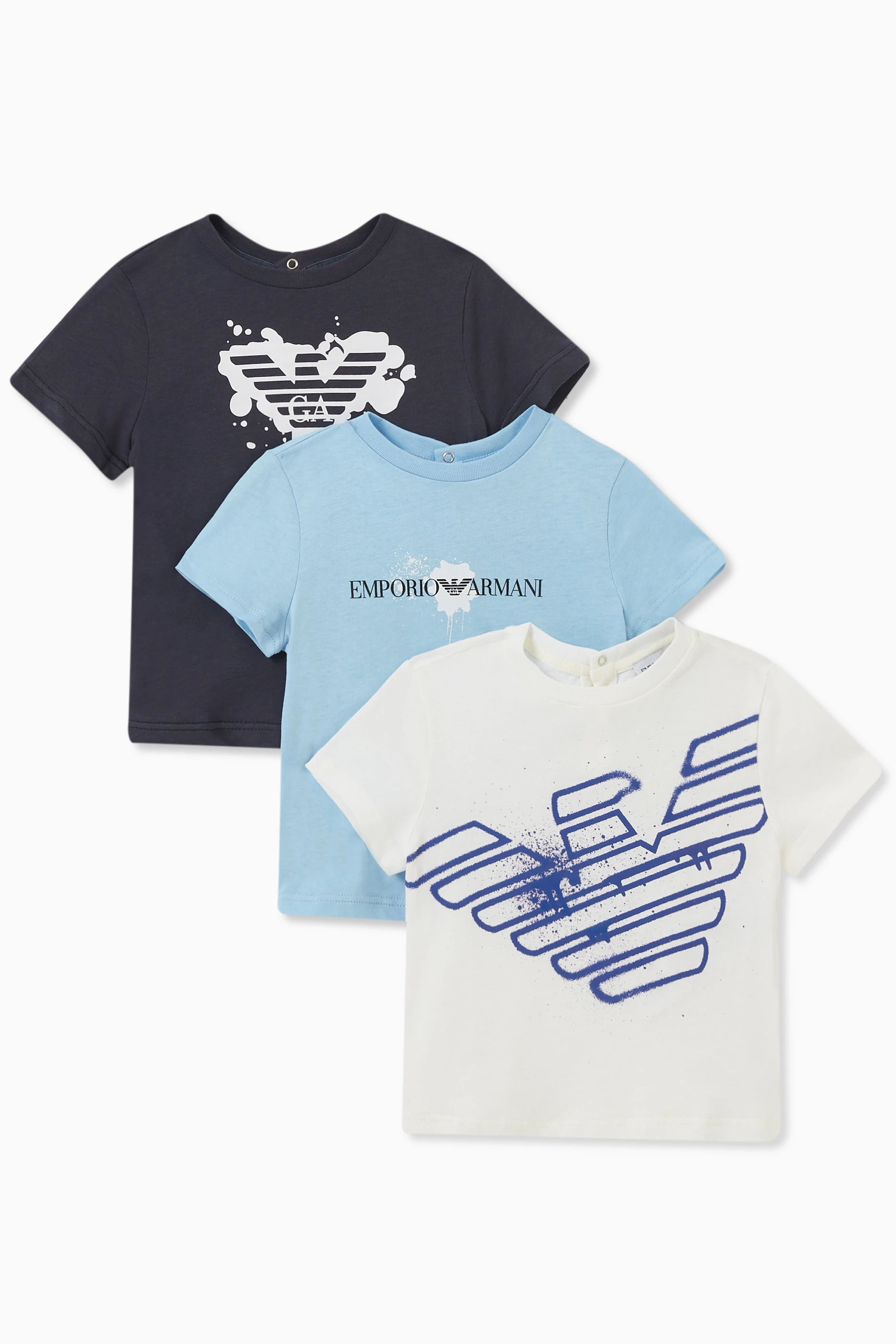Buy Emporio Armani Blue Logo T shirt in Cotton Set of 3 for Baby