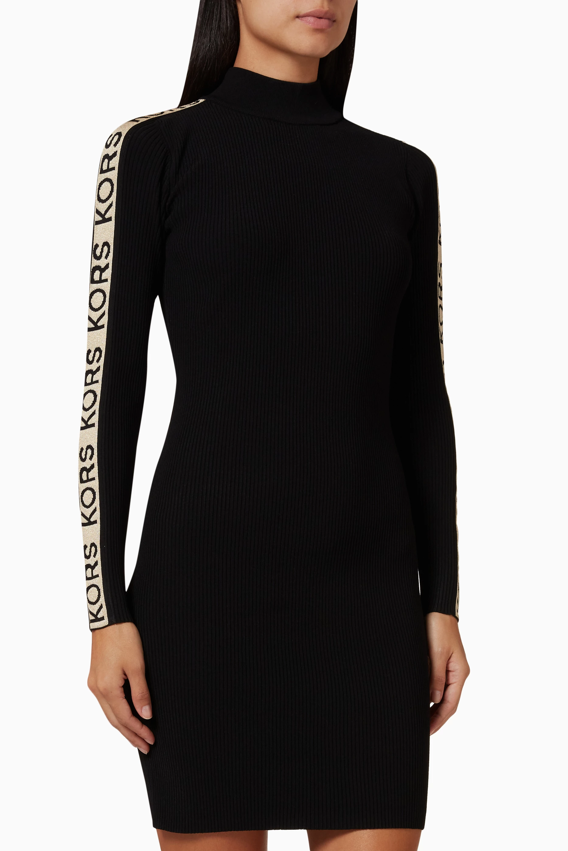 Michael kors logo outlet tape ribbed knit dress