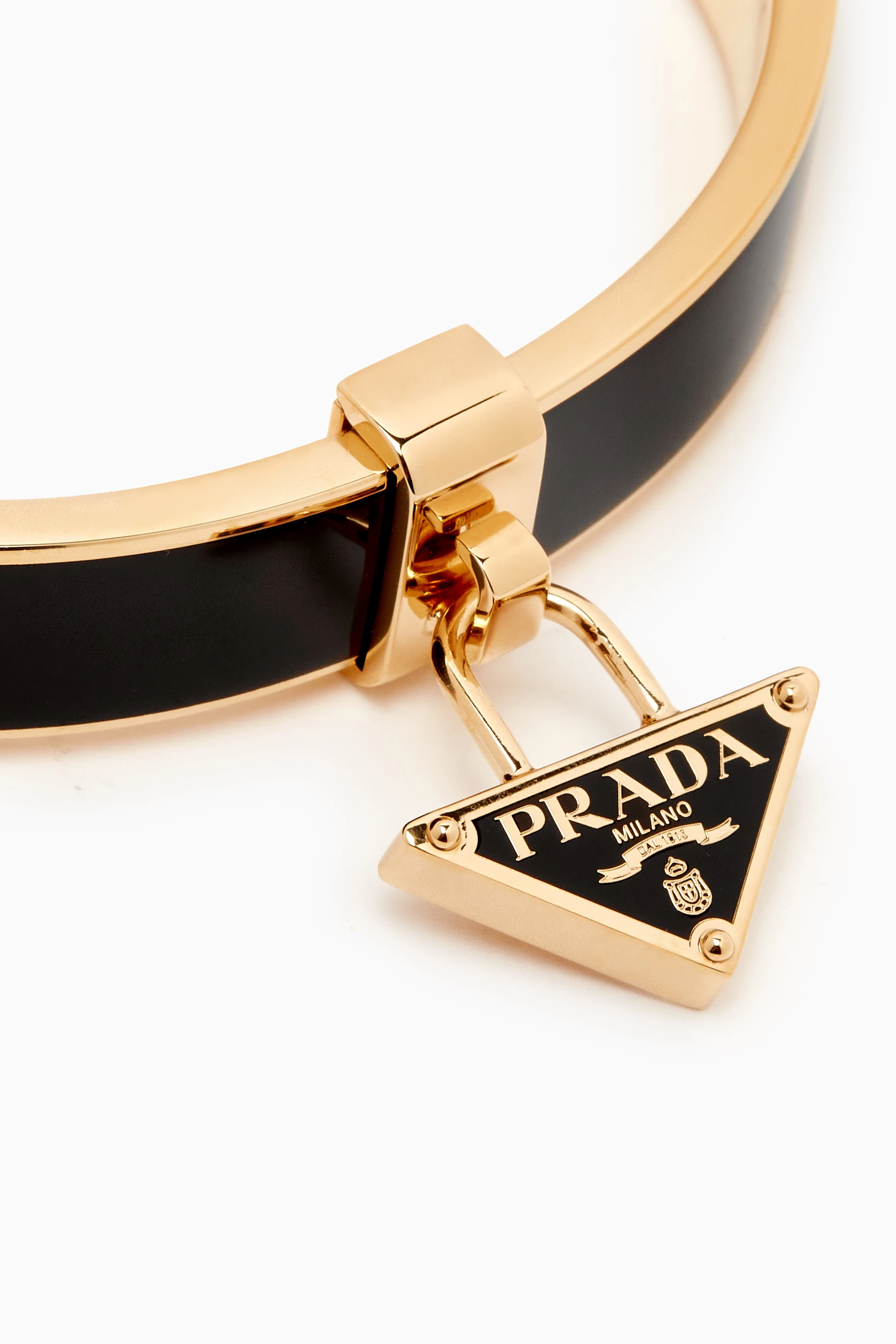 Shop Prada Black Logo Enamelled Brass Bracelet for MEN | Ounass Kuwait
