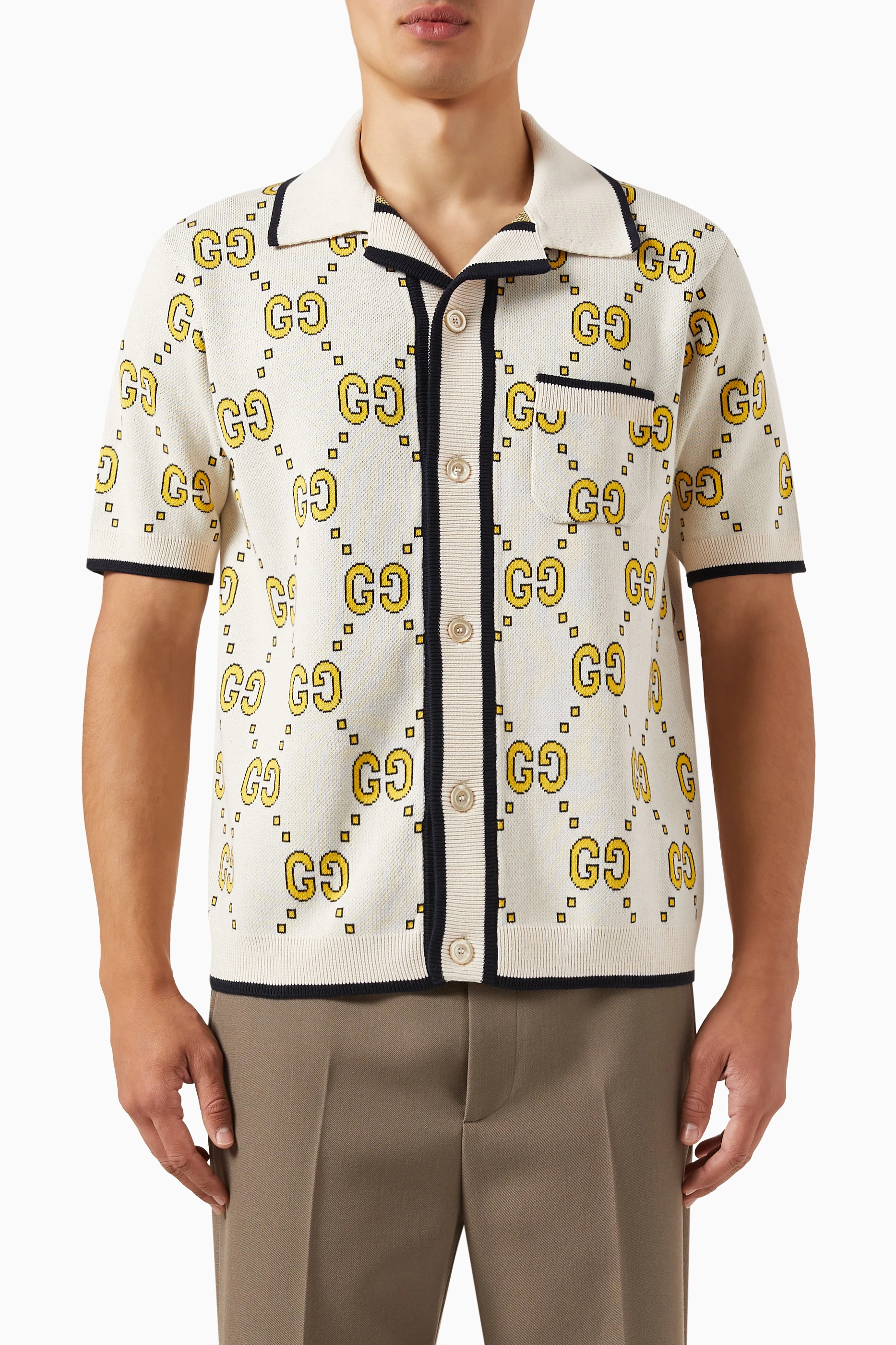 Gucci GG jacquard-logo Cotton Polo Shirt - Neutrals