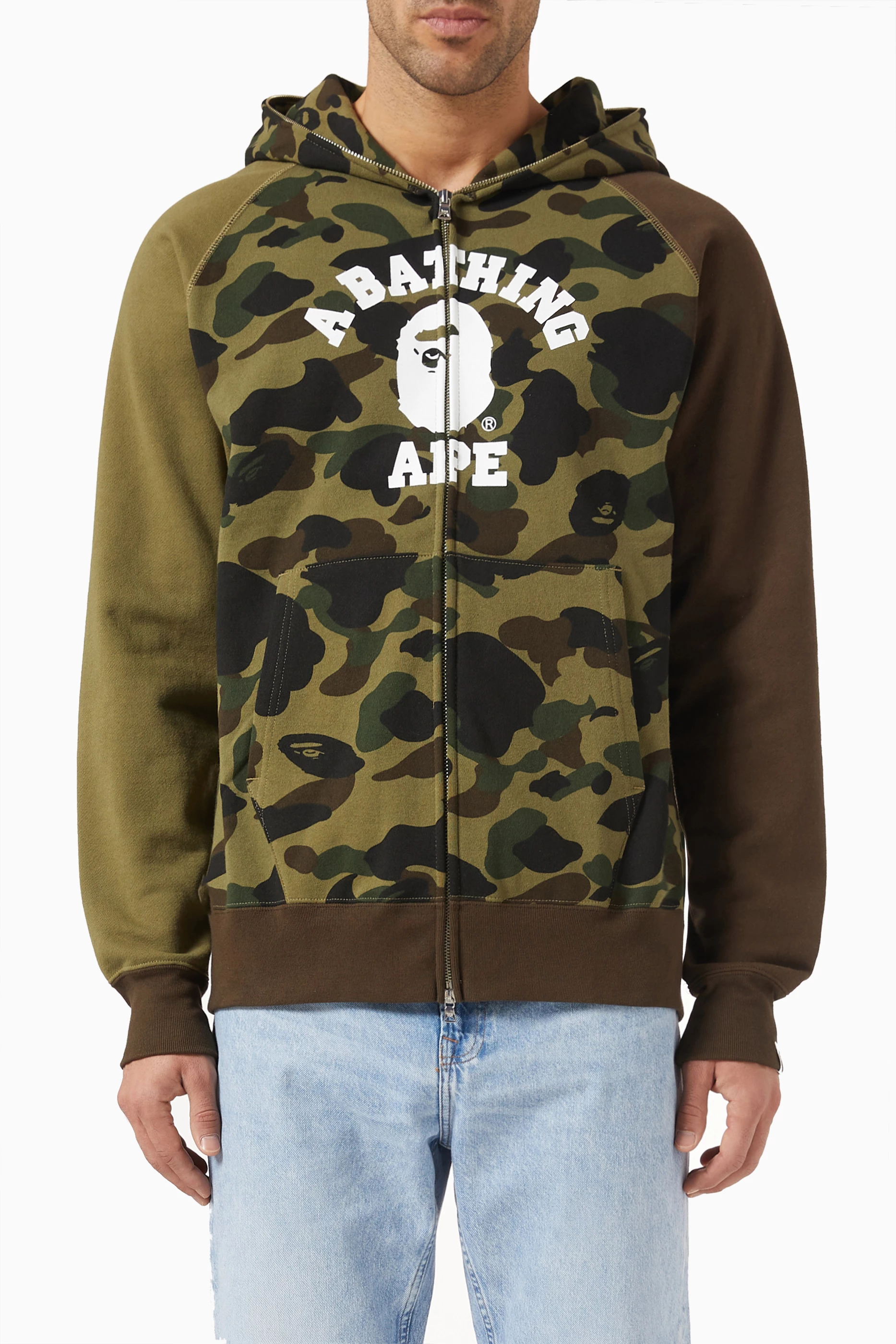 Buy A Bathing Ape Green 1st Camo Crazy College Full zip Hoodie in