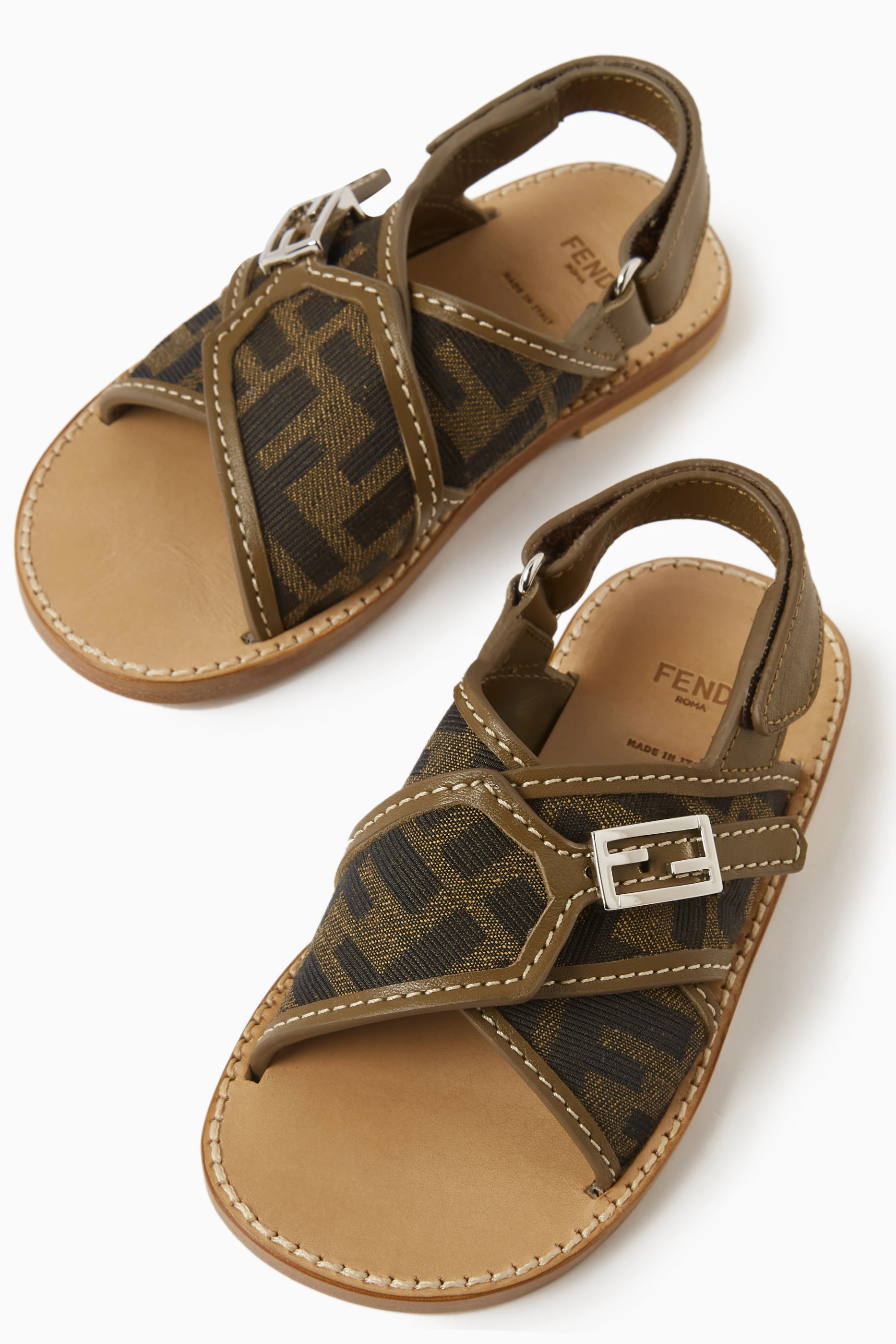 Buy Fendi Brown FF Slingback Sandals in Nappa Leather Fabric