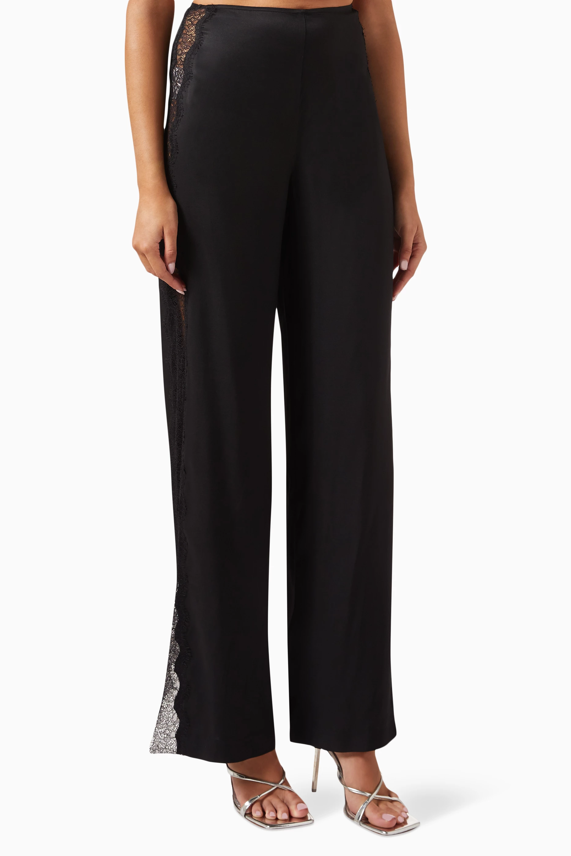 Black lace hot sale wide leg trousers
