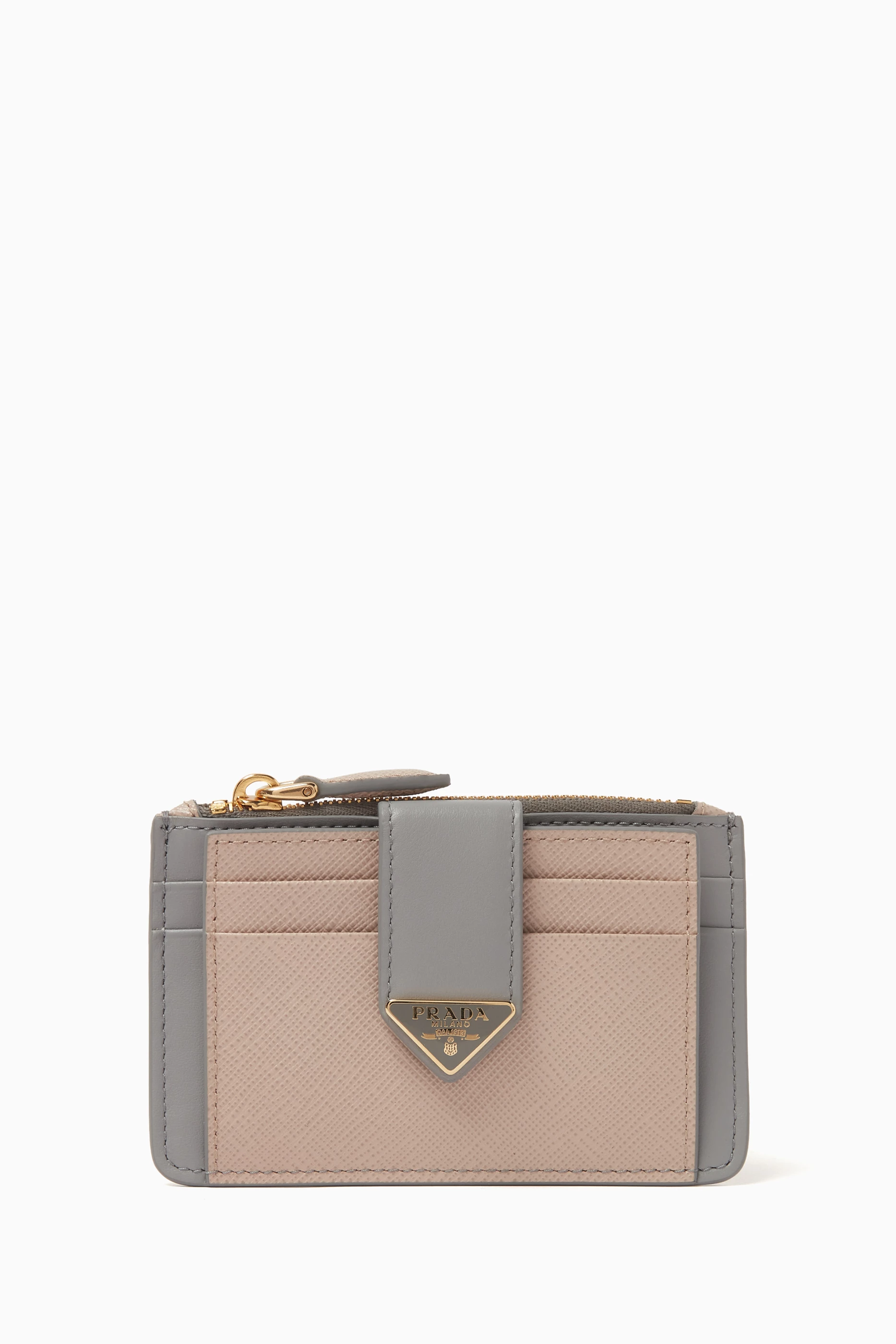 Buy Prada Neutral Bi colour Card Holder in Saffiano Leather for