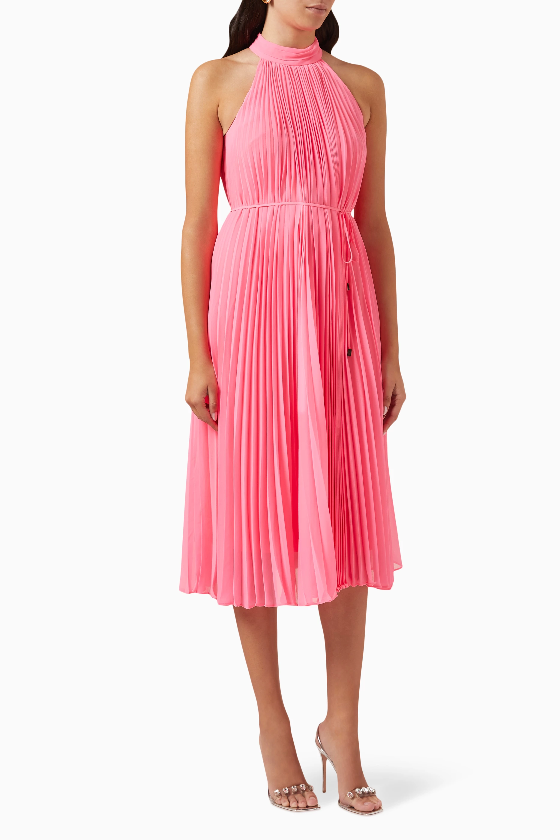 Pink pleated sale midi dress