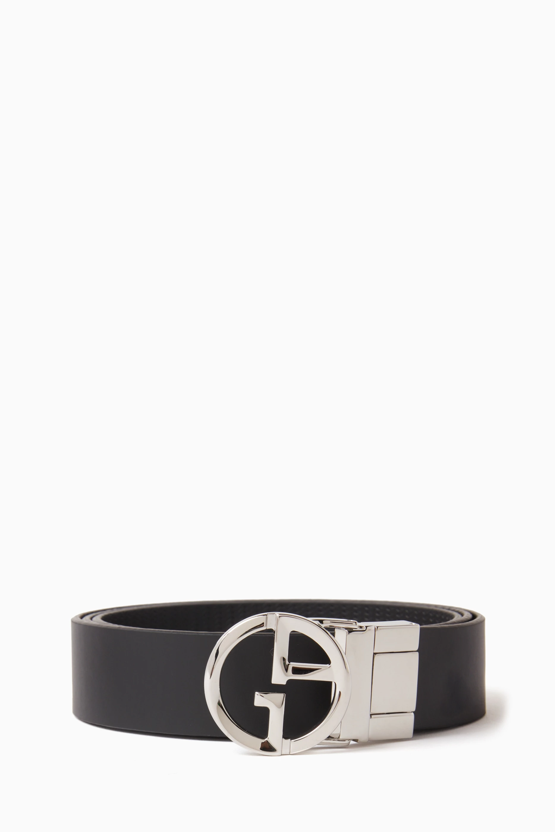 Buy Giorgio Armani Black Reversible GA Logo Belt in Leather for