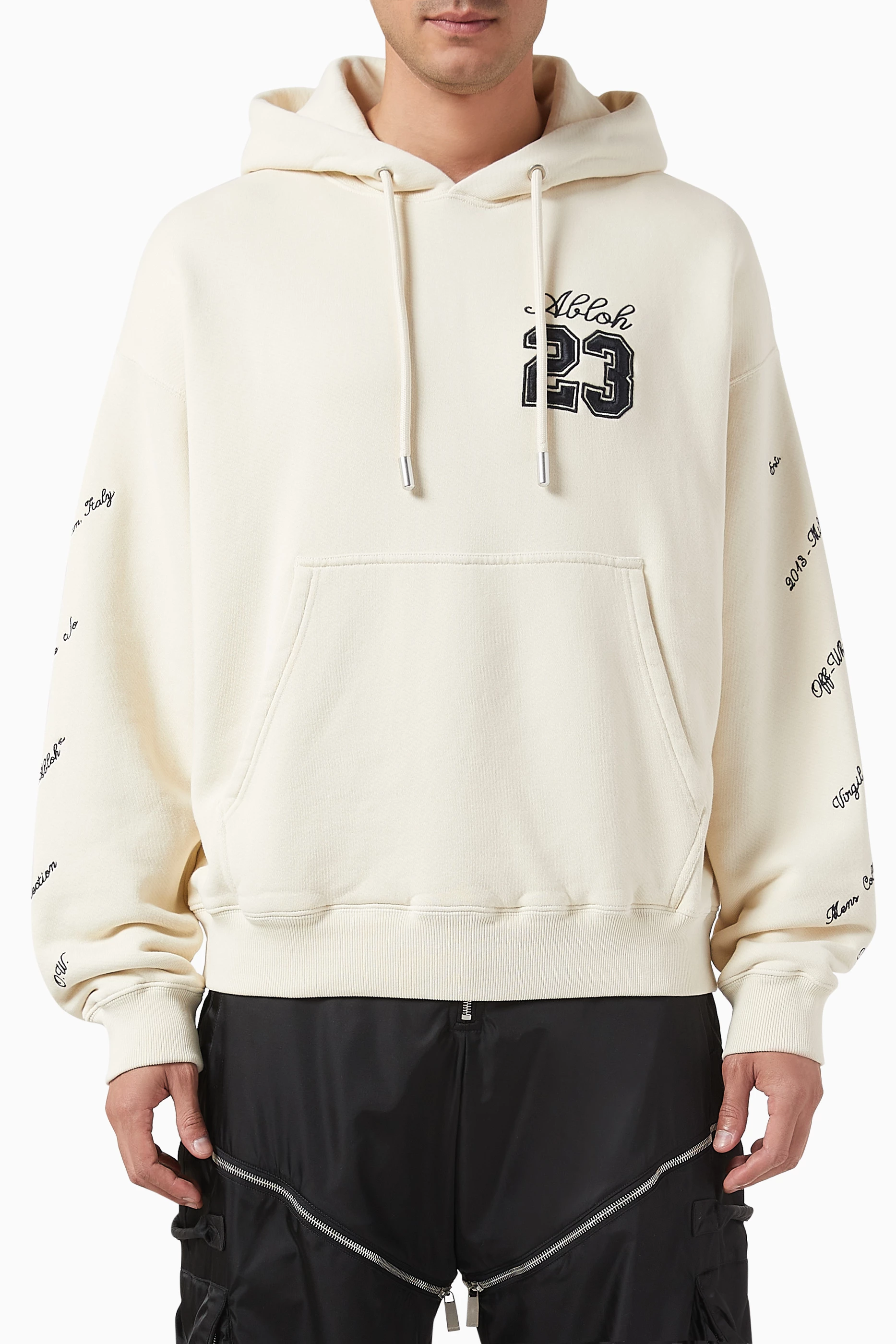 Buy Off White Neutral 23 logo Skate Hoodie in Cotton for Men in