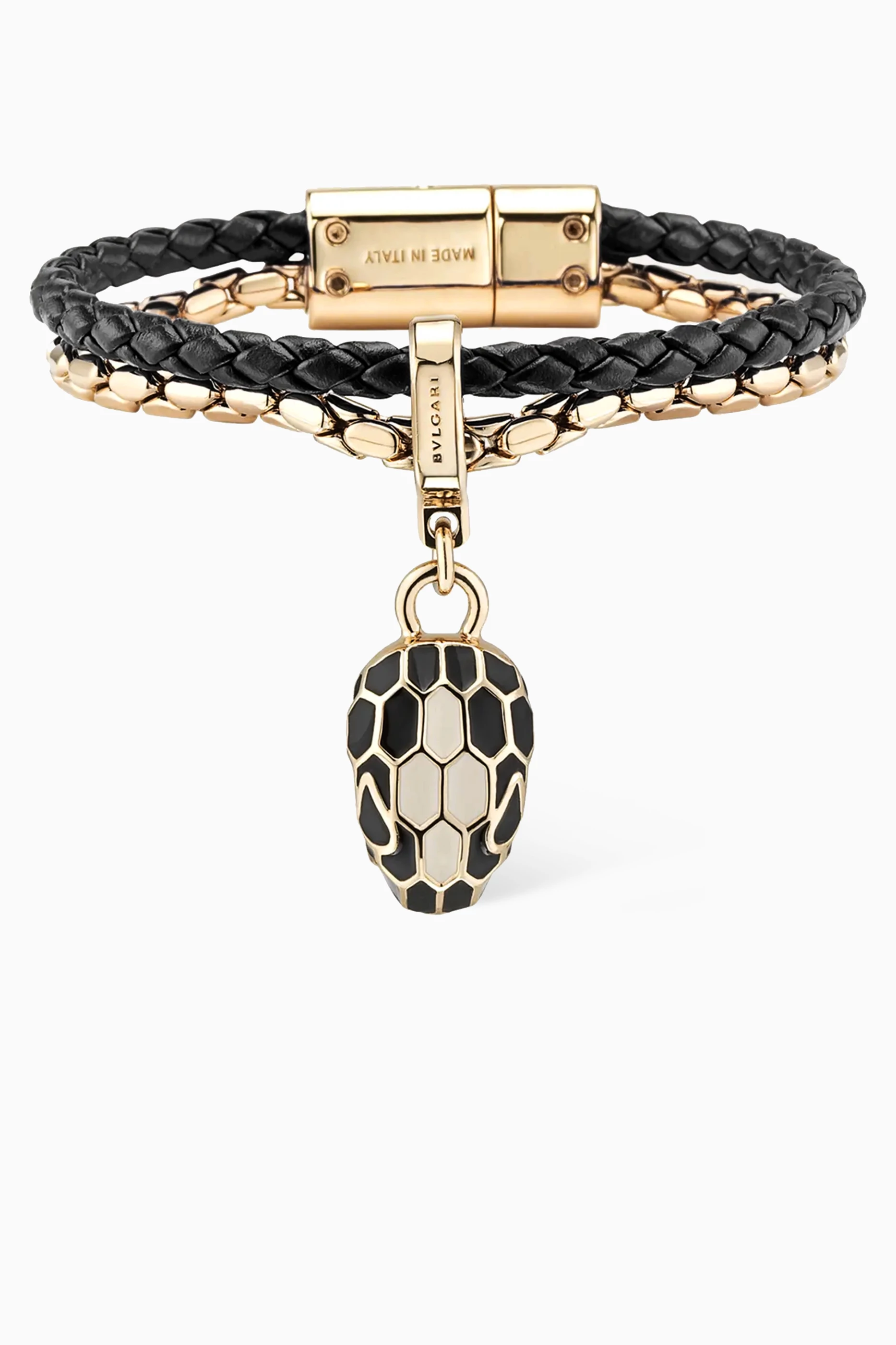 Buy BVLGARI Black Serpenti Forever Bracelet in Leather Brass for