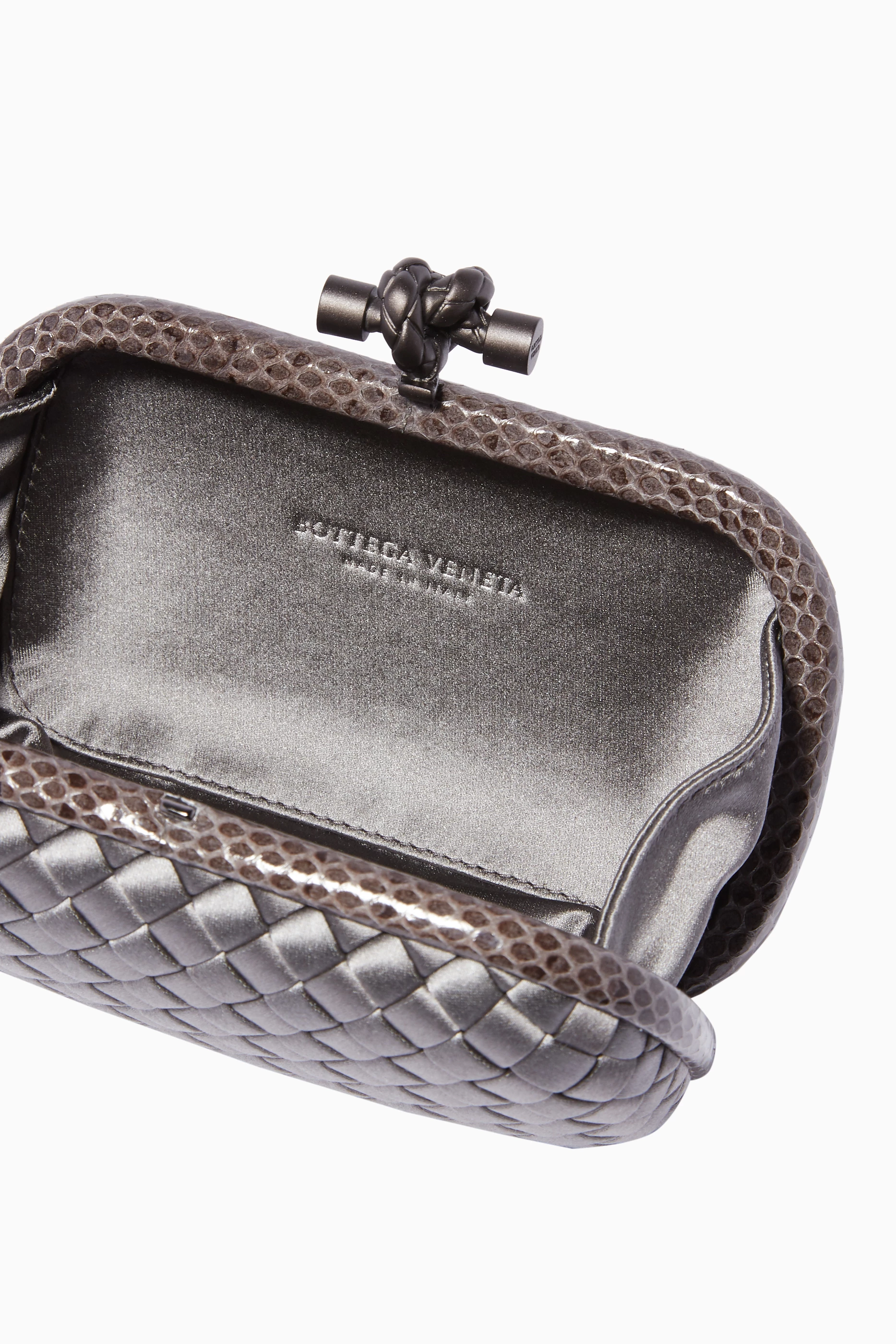Buy Bottega Veneta Grey Light Grey Satin Ayers Knot Clutch for Women Online Ounass Kuwait