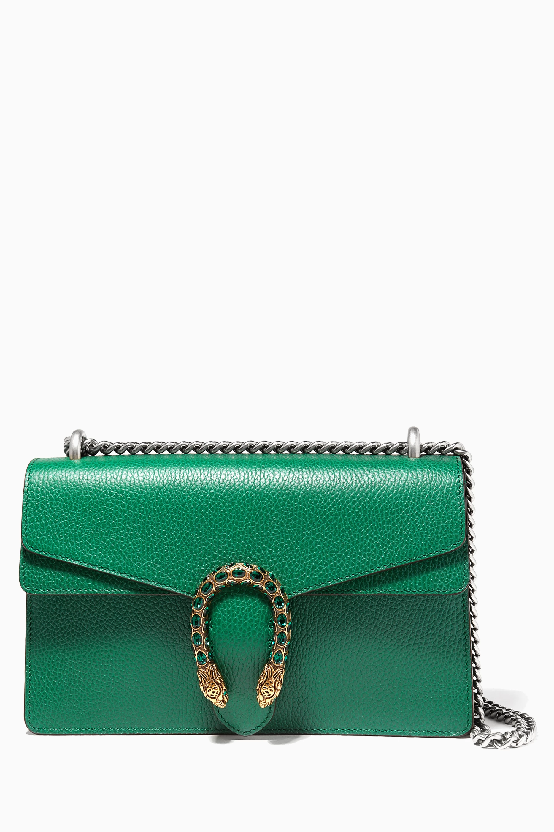 Buy Gucci Multicolour Green Dionysus Textured Leather Shoulder Bag - Main Image