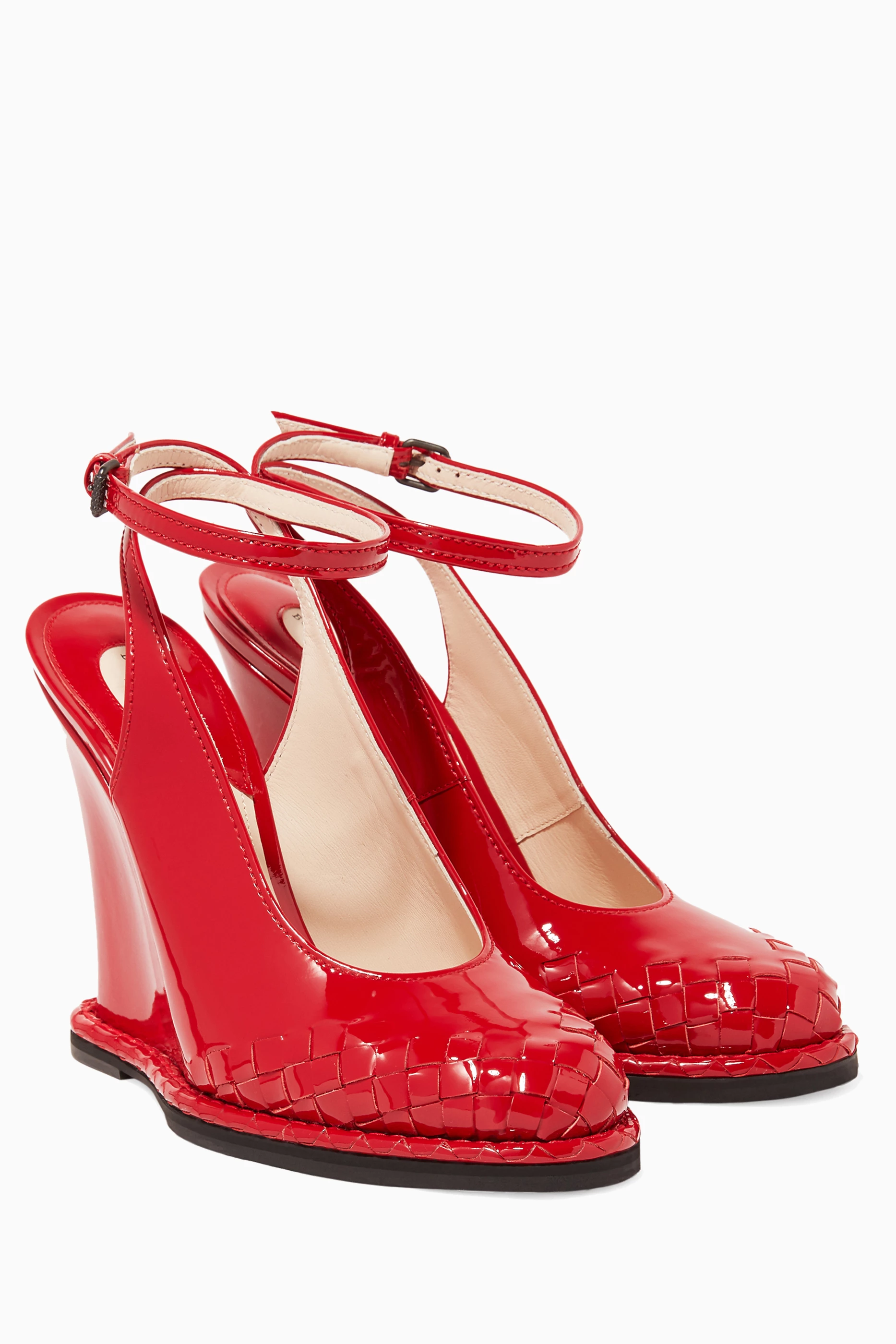 Buy Bottega Veneta Red Red Patent Ankle-Strap Wedges for Women
